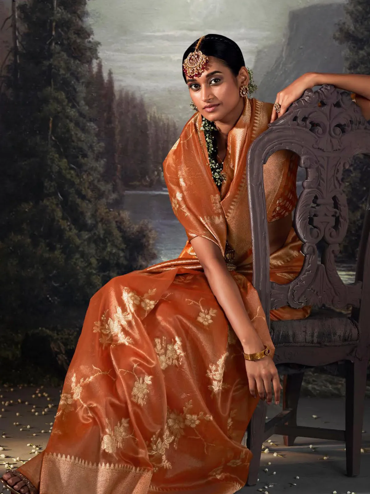 Latest orange organza saree