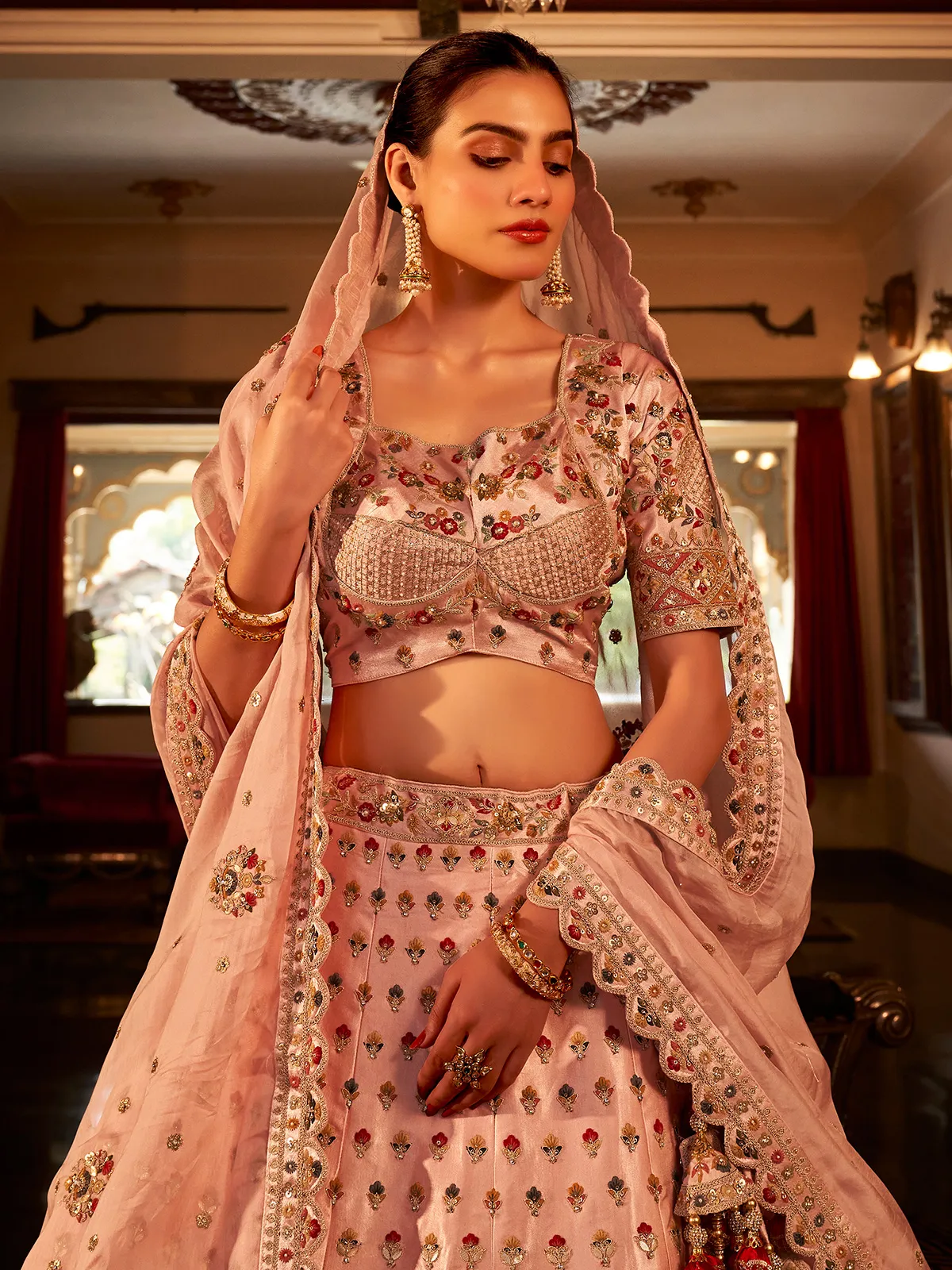 Latest peach bridal lehenga choli