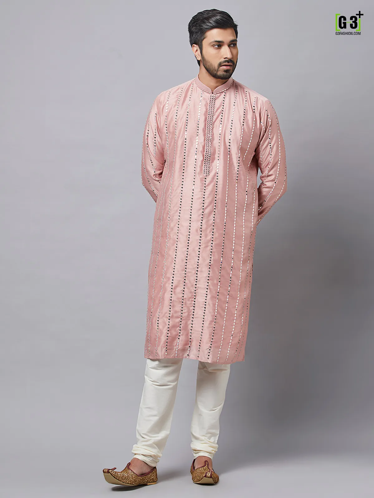 Latest peach color festive wear kurta set for mens