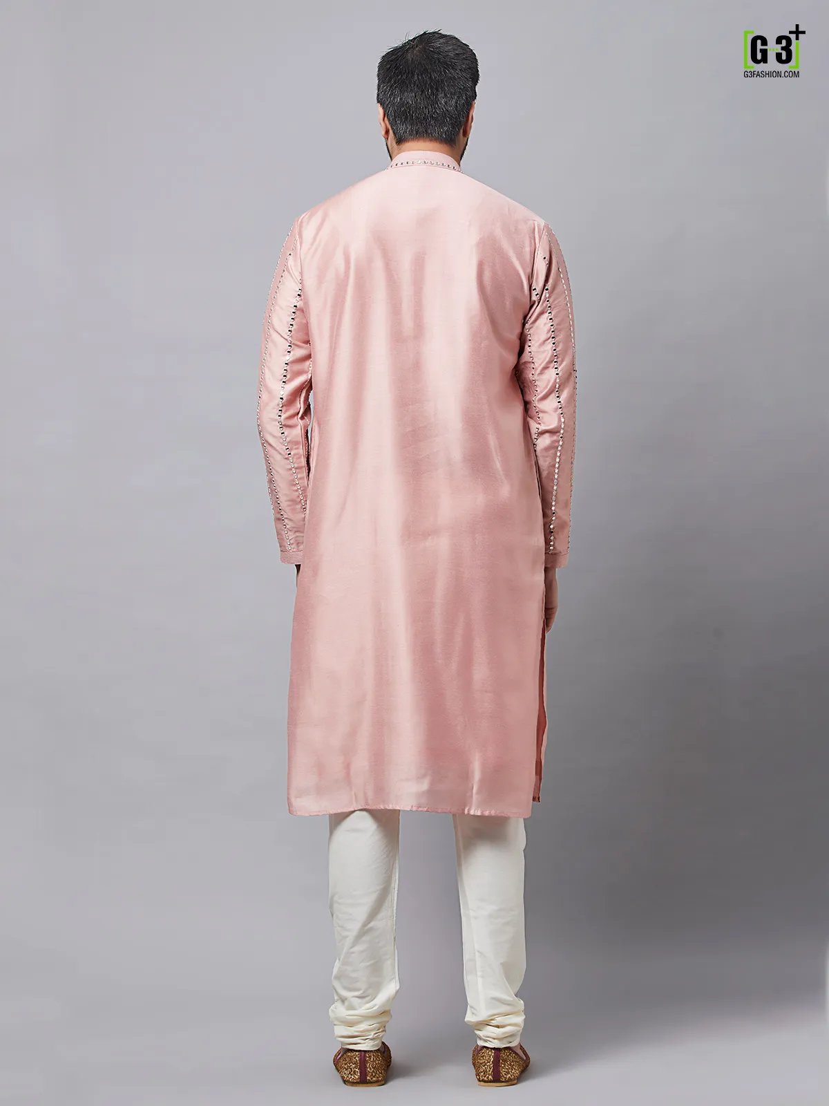 Latest peach color festive wear kurta set for mens