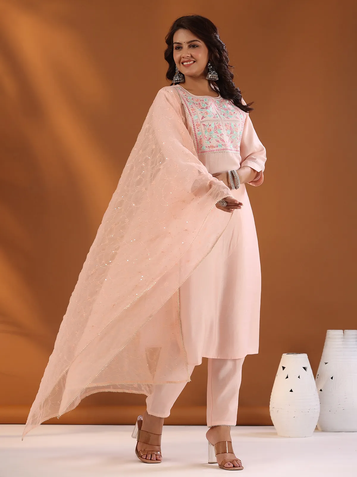 Latest peach cotton casual kurti set