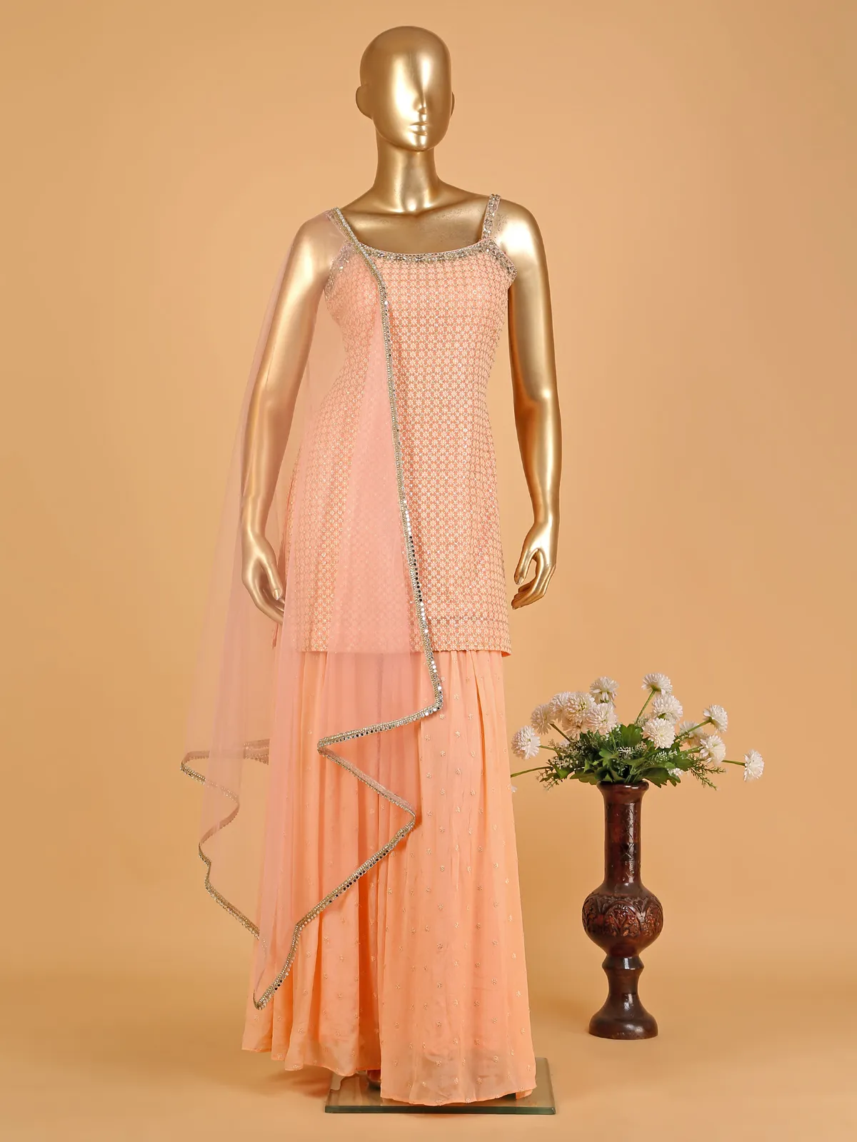 Latest peach georgette palazzo suit