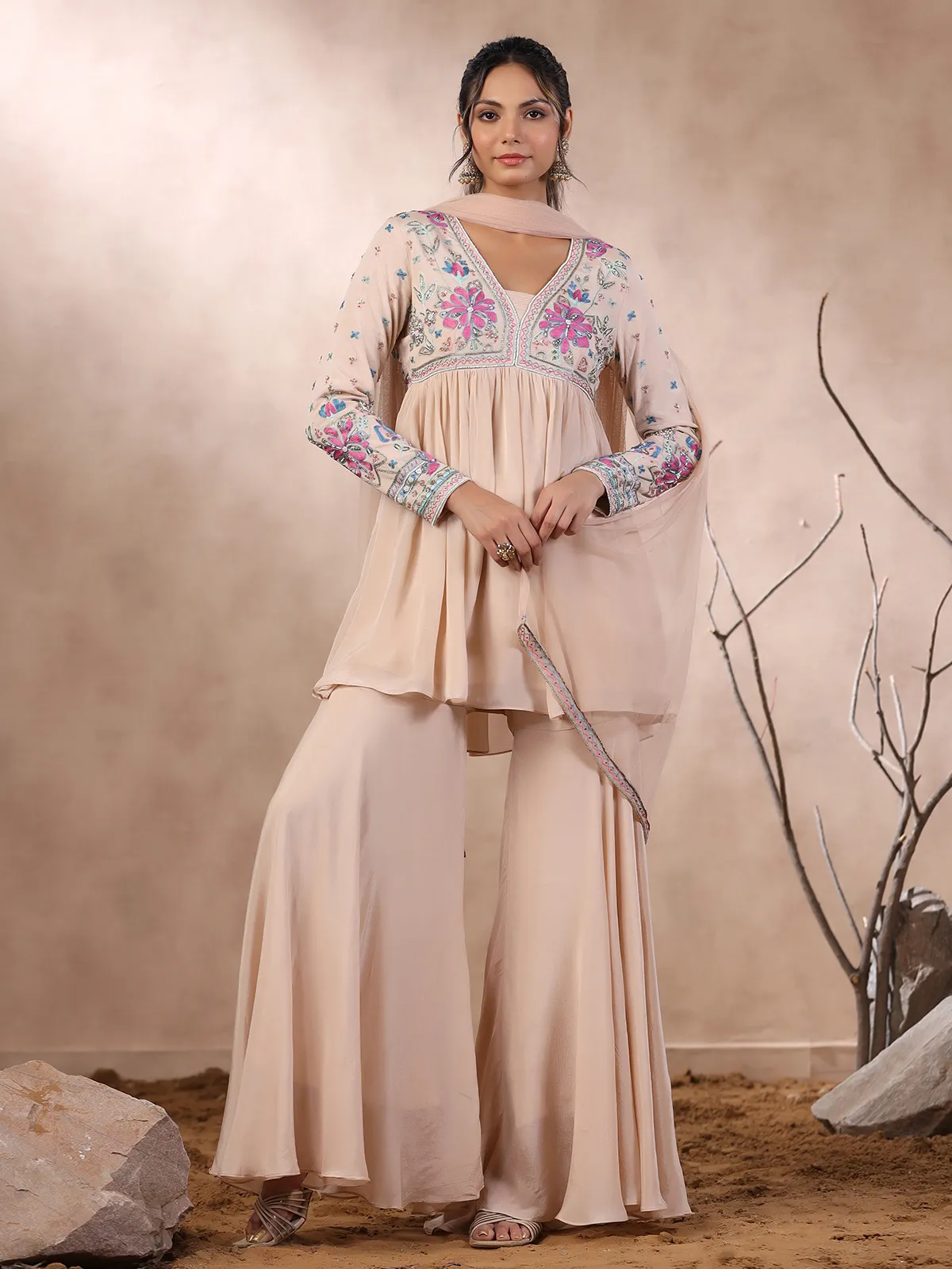 Latest peach georgette sharara suit with dupatta