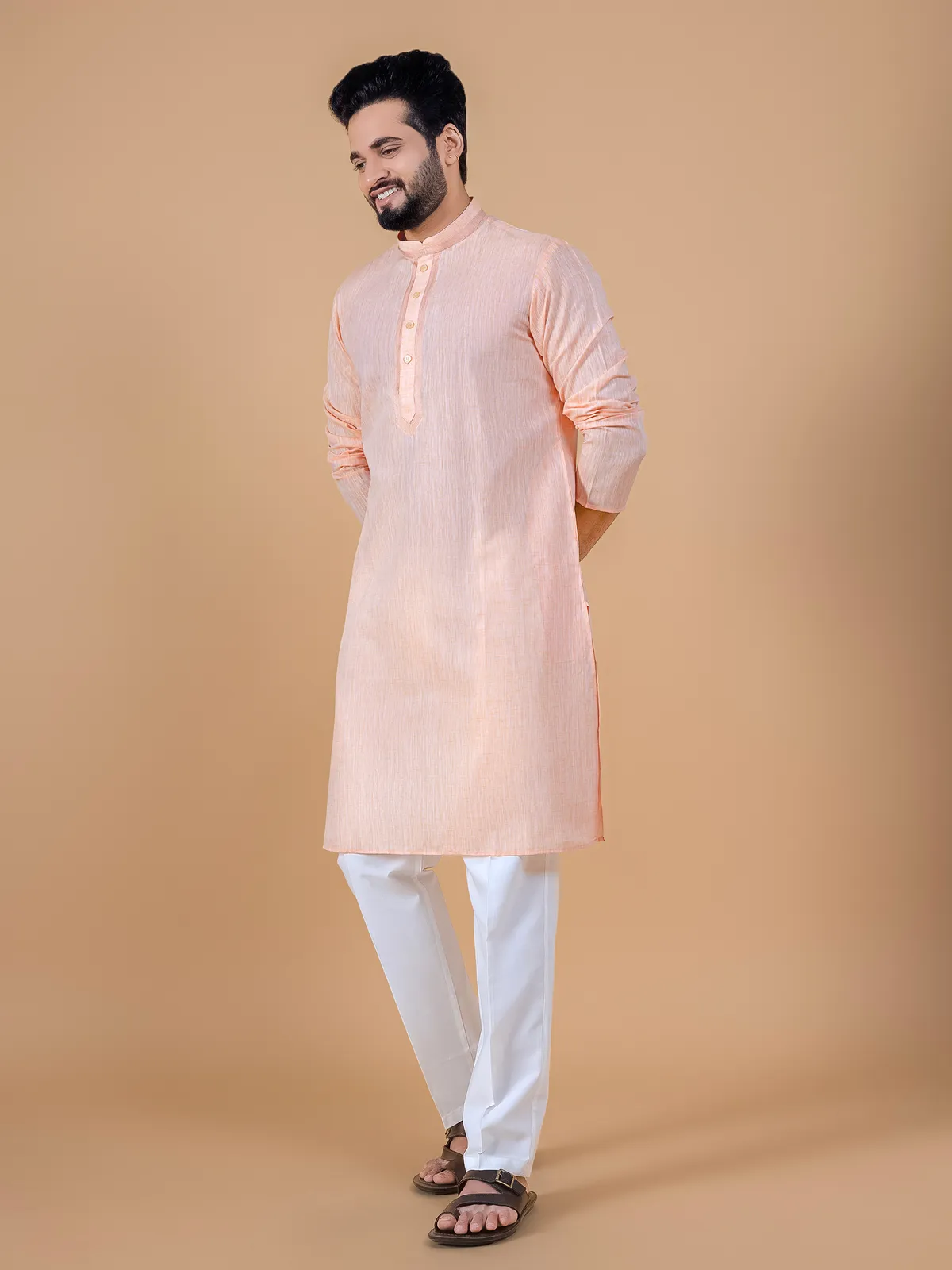 Latest peach plain kurta suit