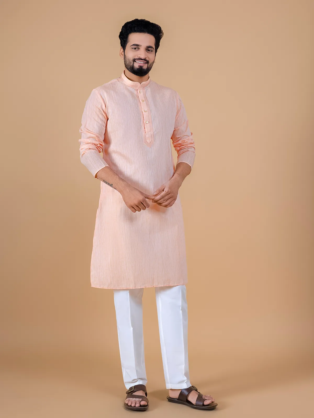 Latest peach plain kurta suit