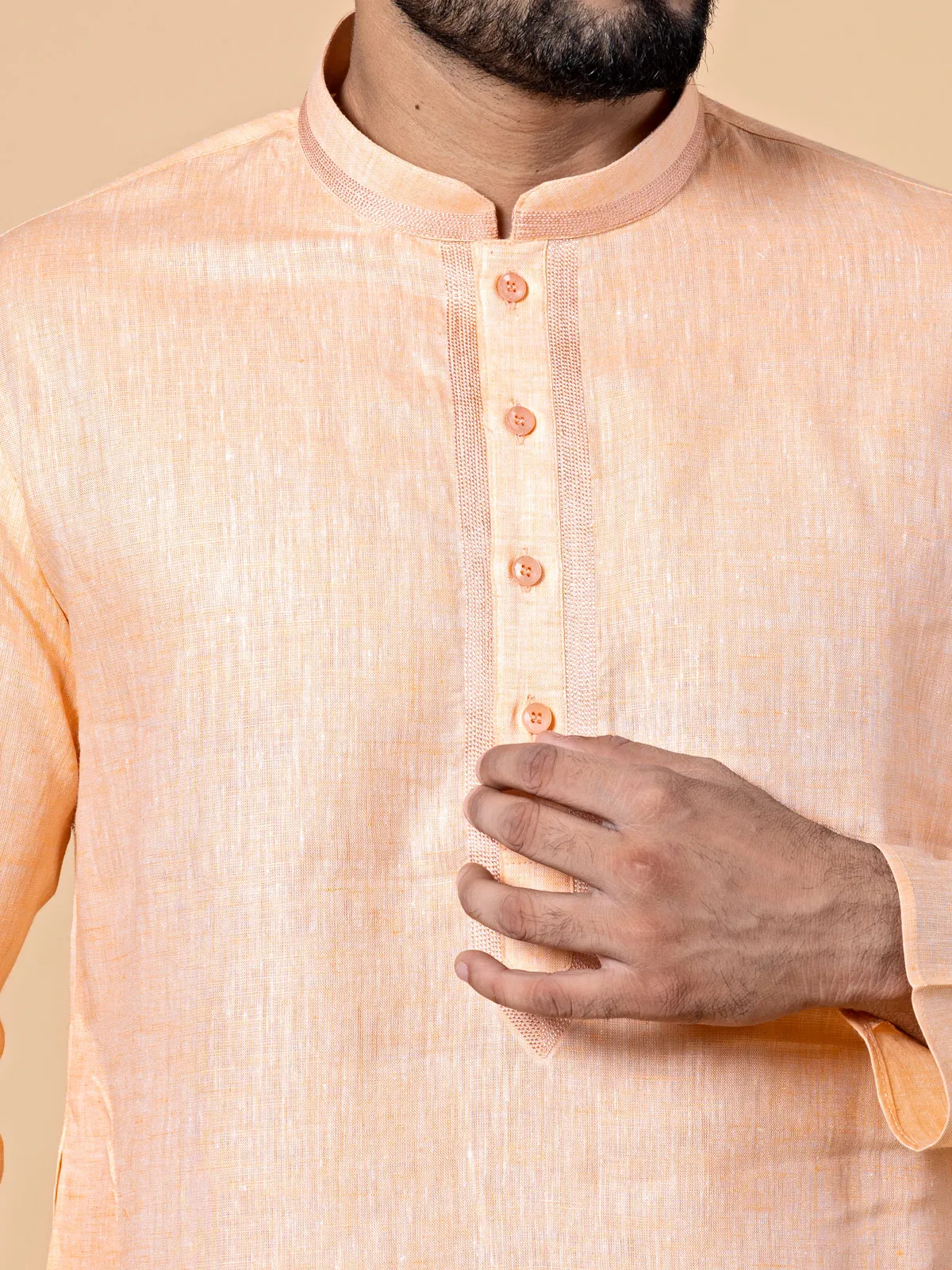 Latest peach plain linen kurta set