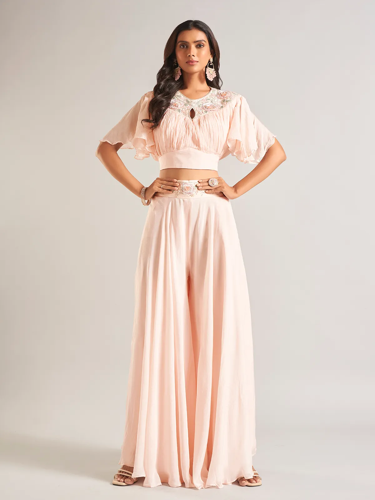 Latest peach silk palazzo salwar suit