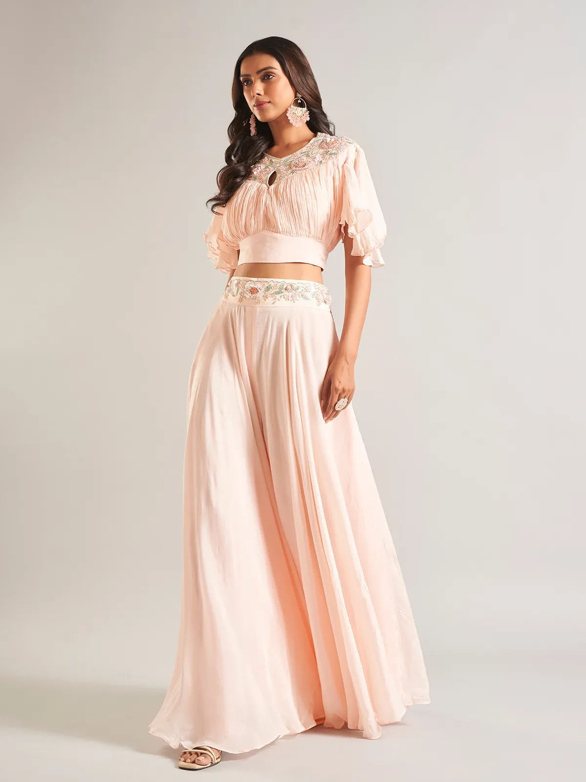 Latest peach silk palazzo salwar suit