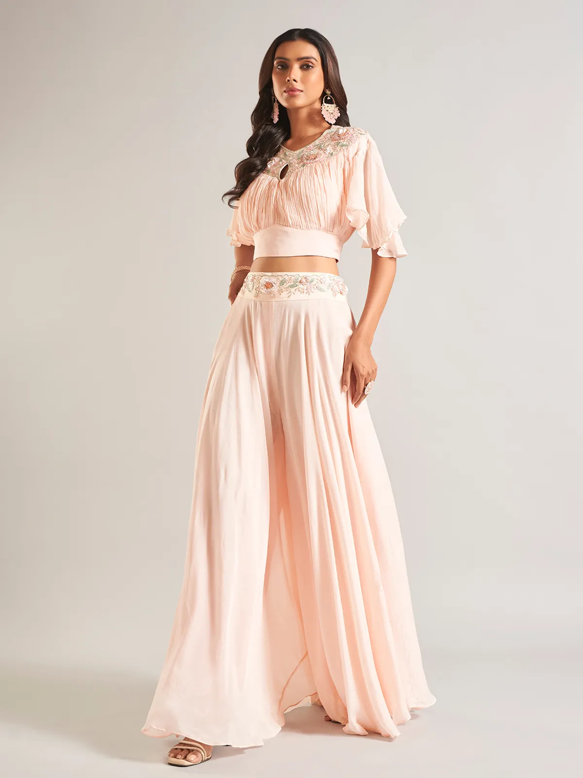 Latest peach silk palazzo salwar suit