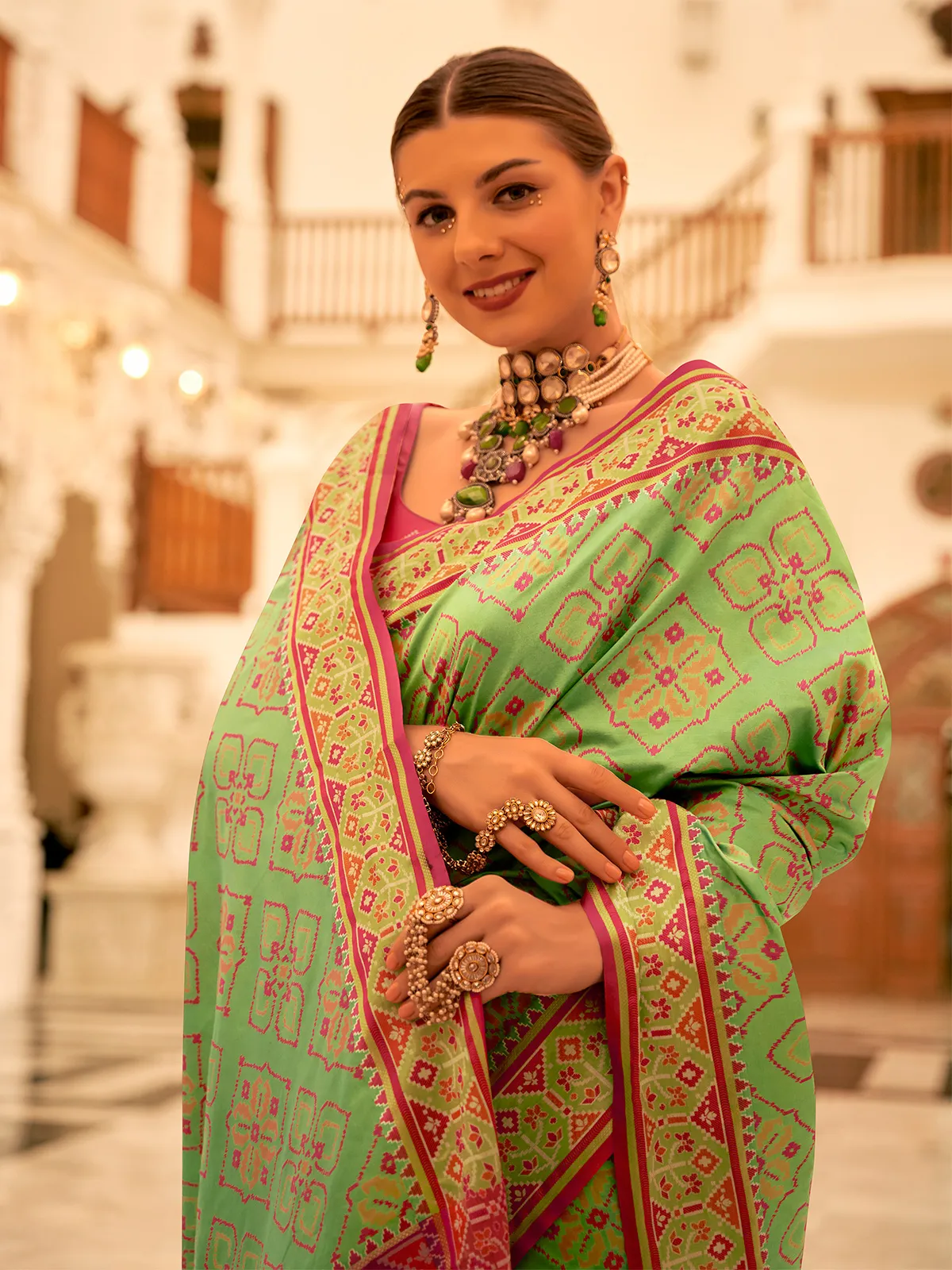 Latest pista green patola silk saree