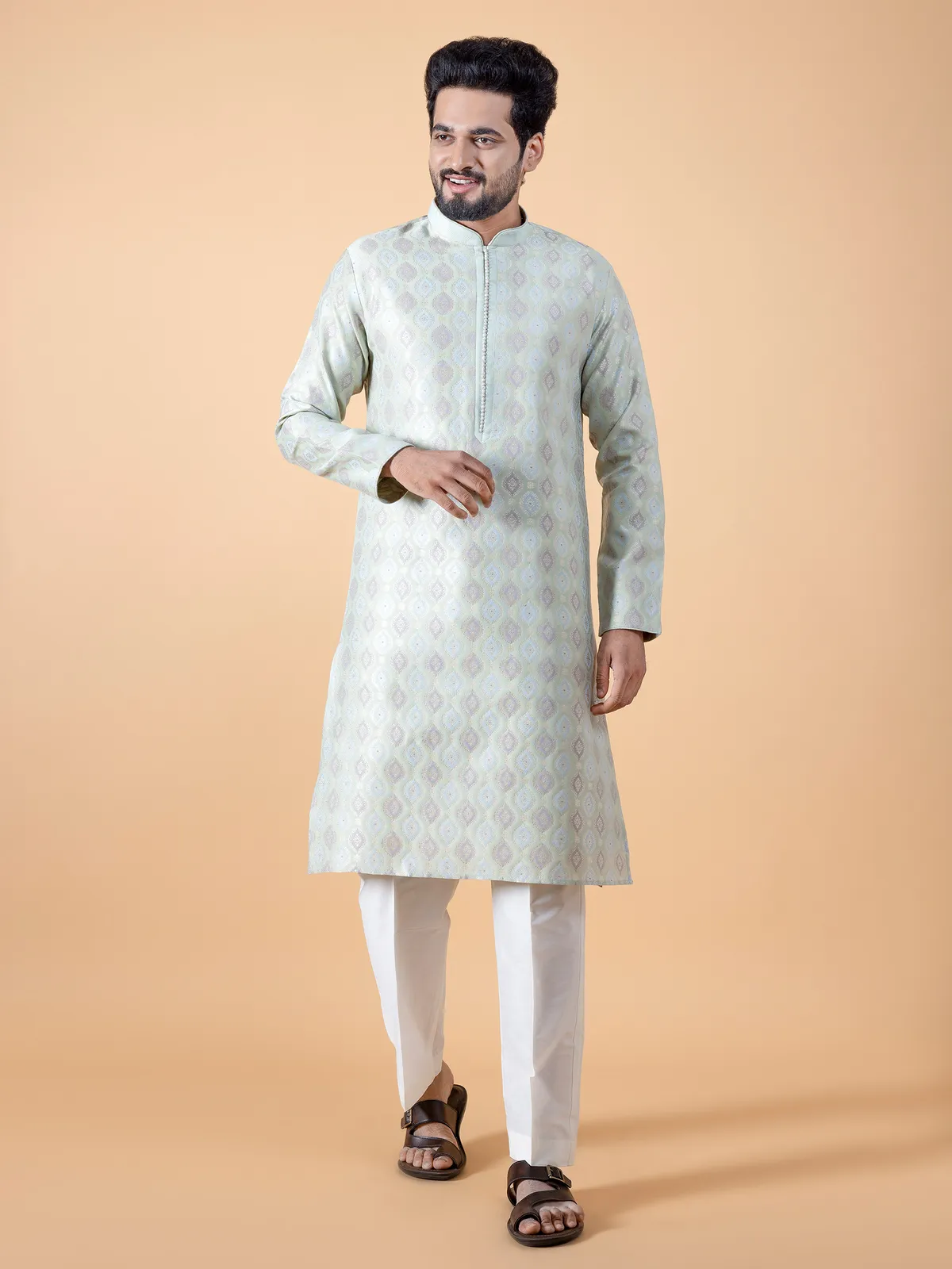 Latest pista green silk kurta suit