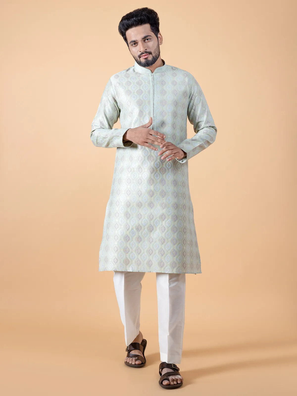 Latest pista green silk kurta suit