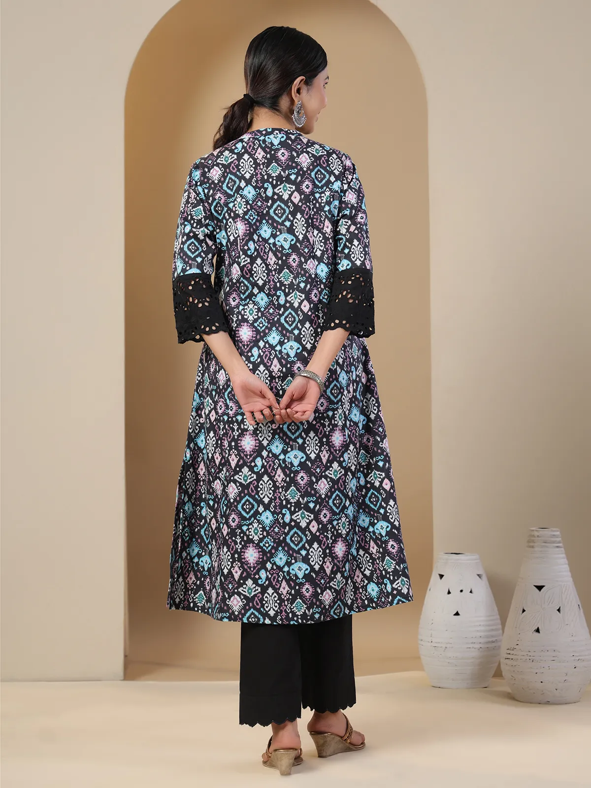 Latest printed black kurti in cotton