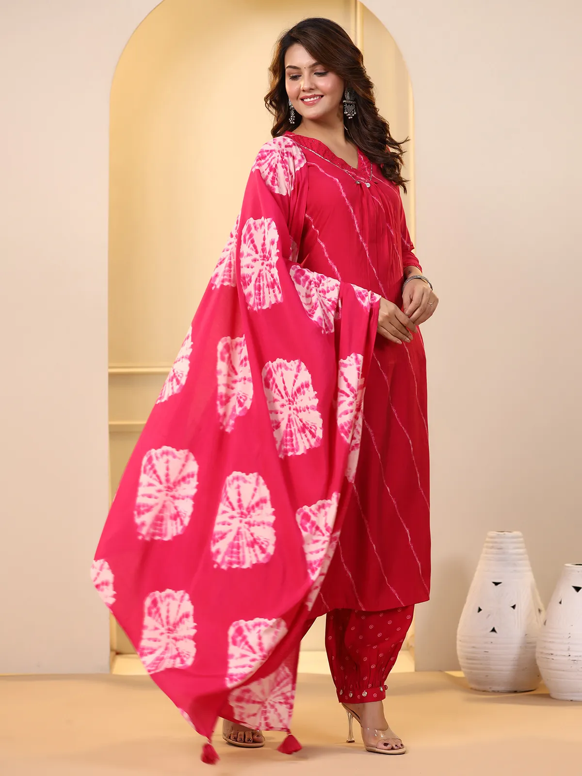 Latest printed magenta kurti set