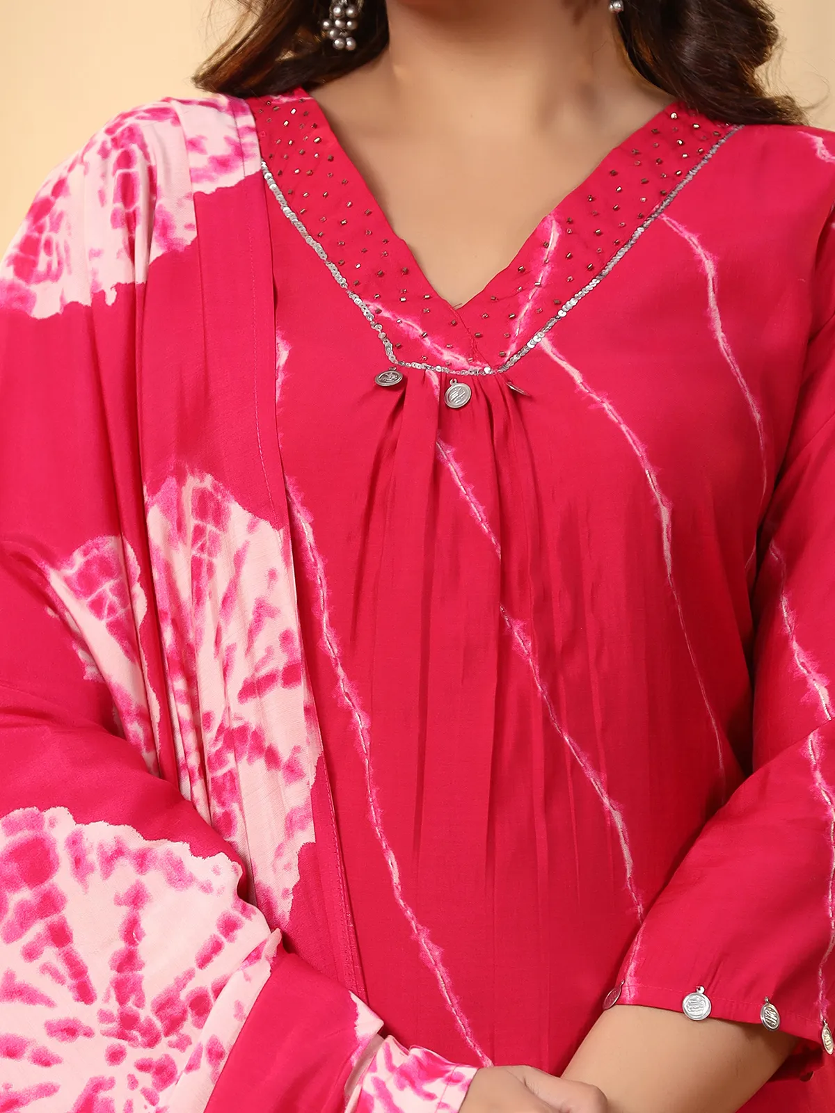 Latest printed magenta kurti set