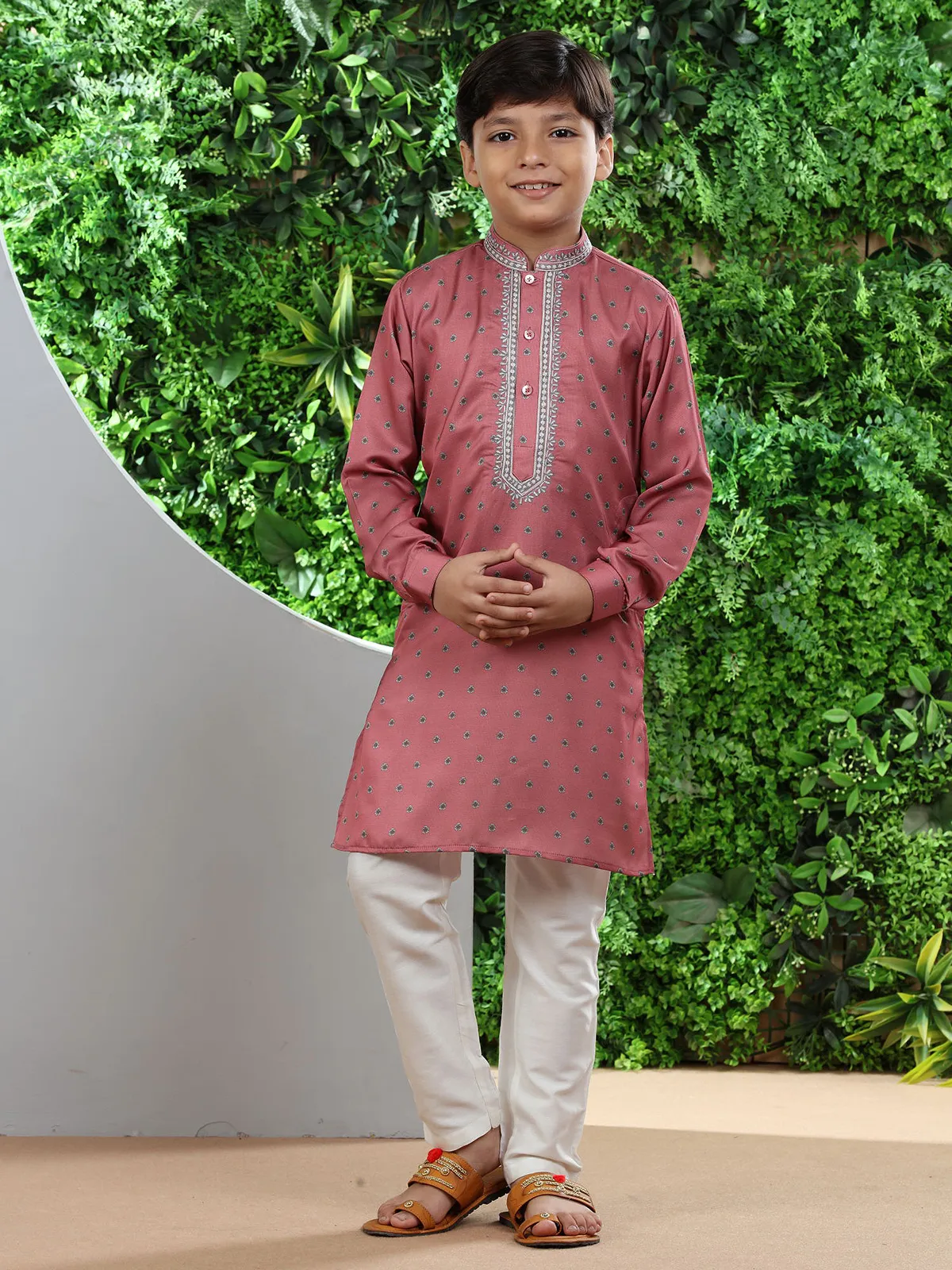 Latest printed pink silk kurta suit