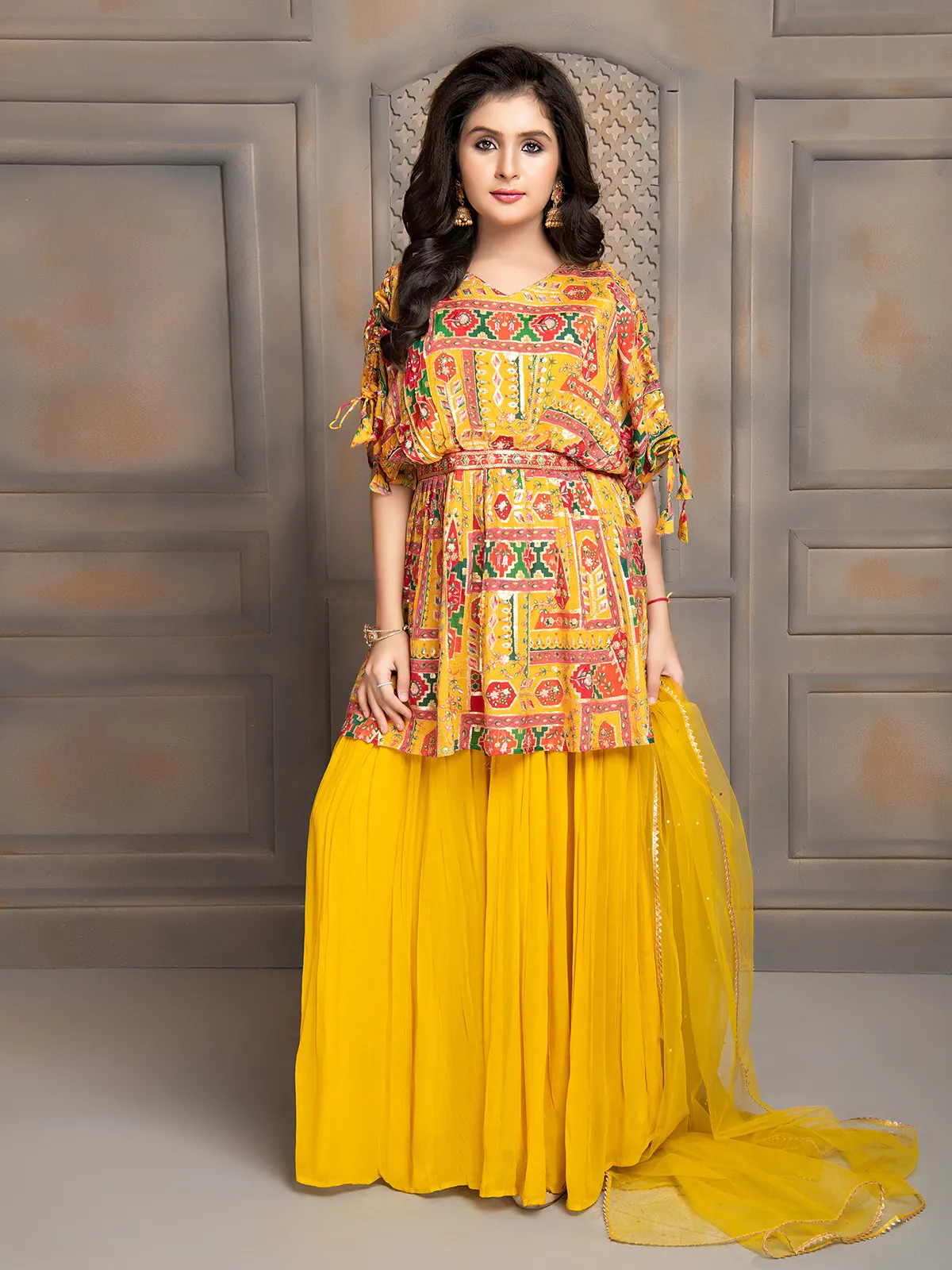 Latest printed yellow palazzo suit