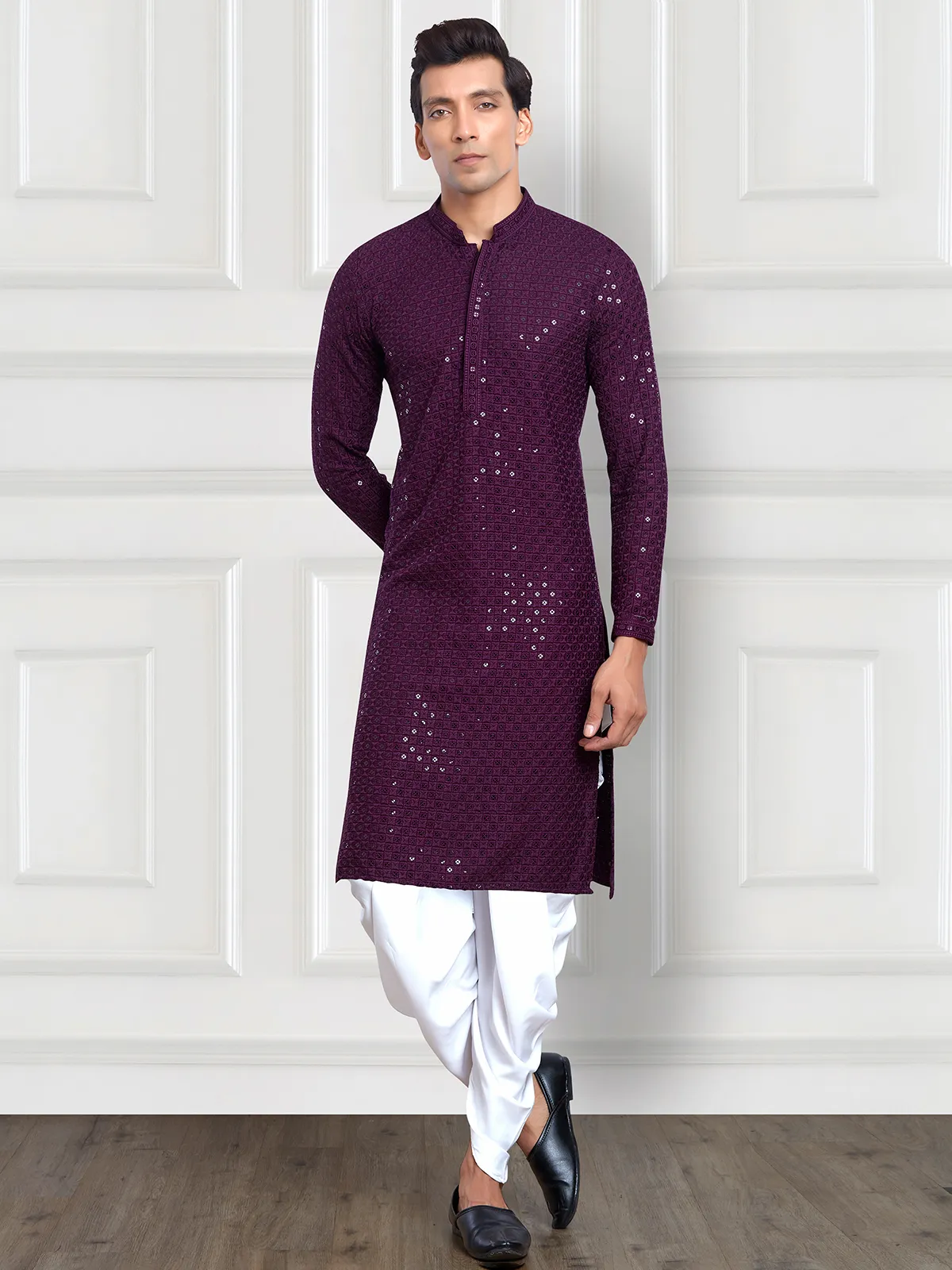 Latest purple kurta with peshawari dhoti