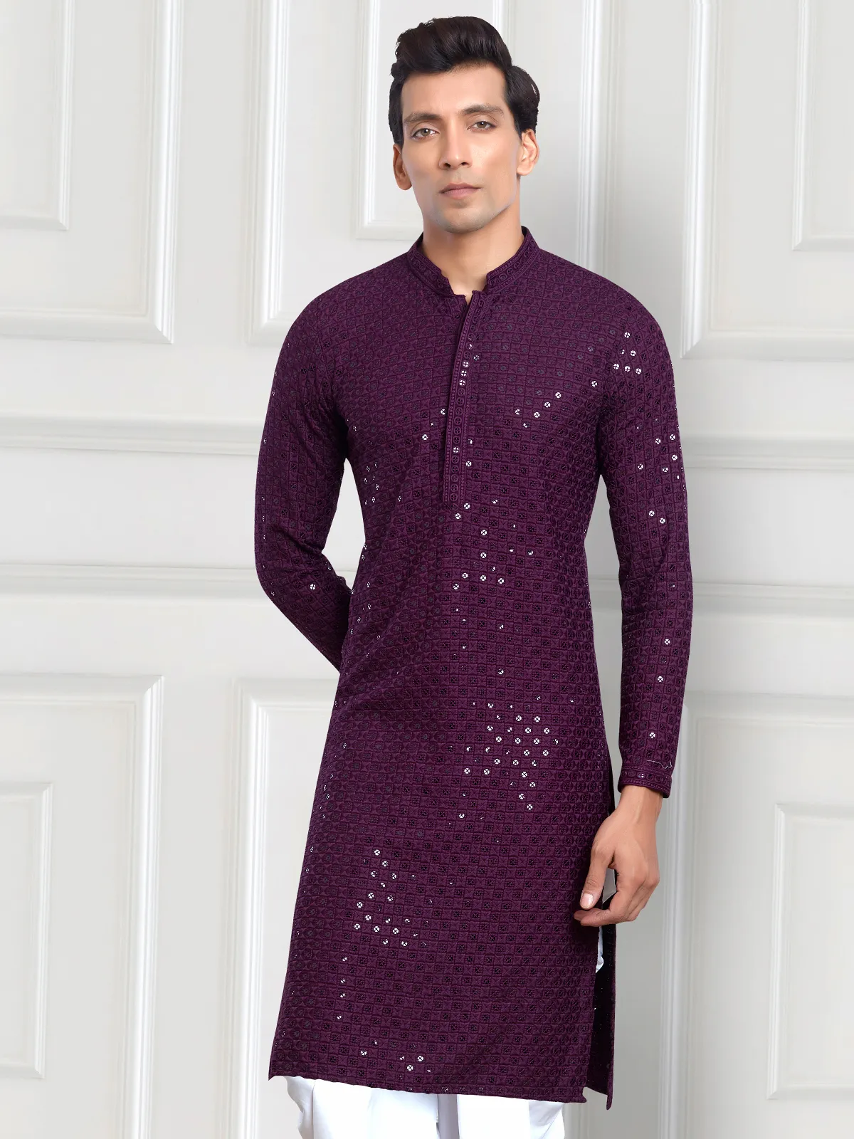 Latest purple kurta with peshawari dhoti