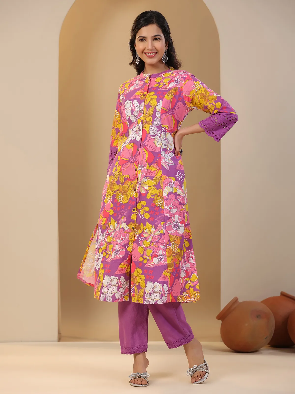 Latest purple printed cotton kurti