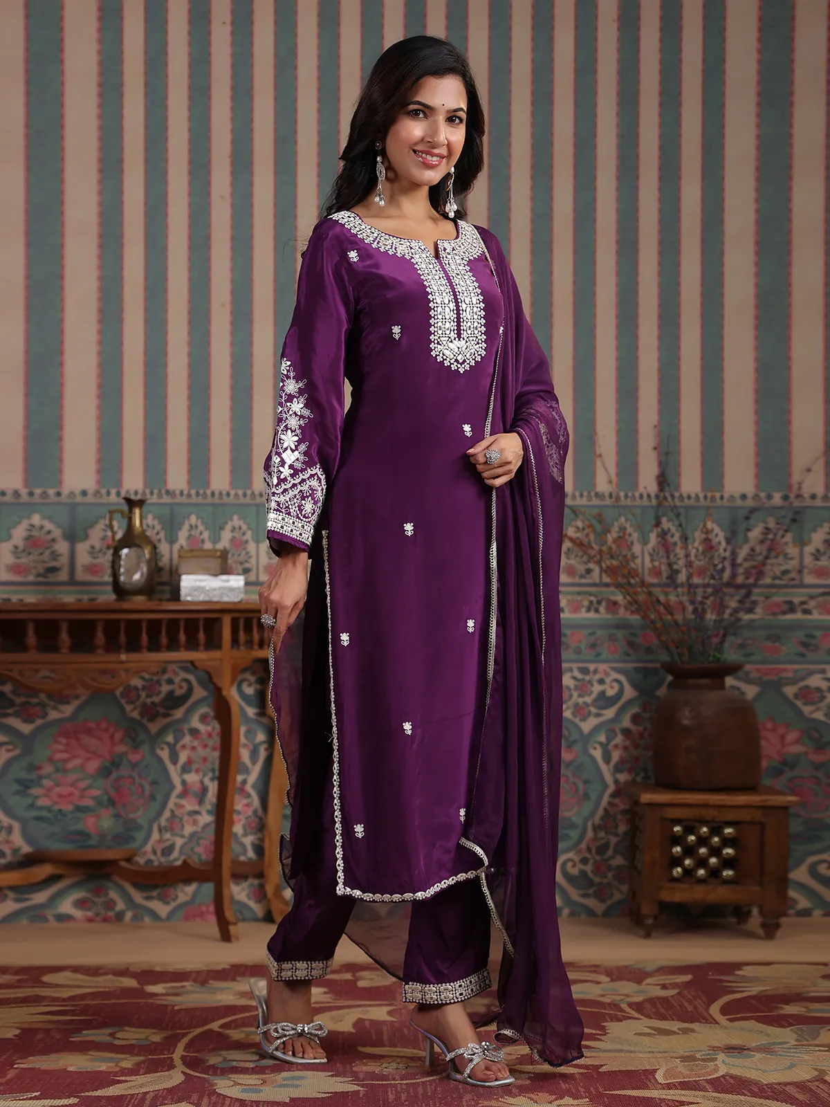Latest purple silk kurti set