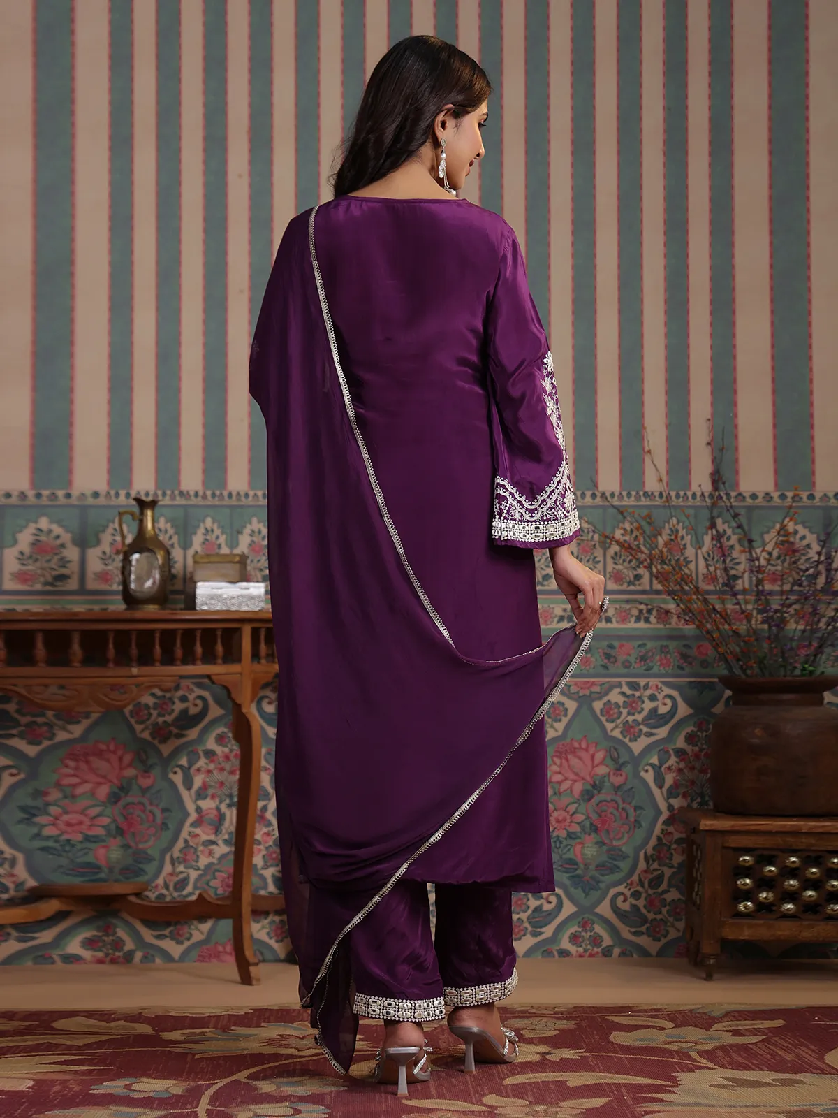 Latest purple silk kurti set
