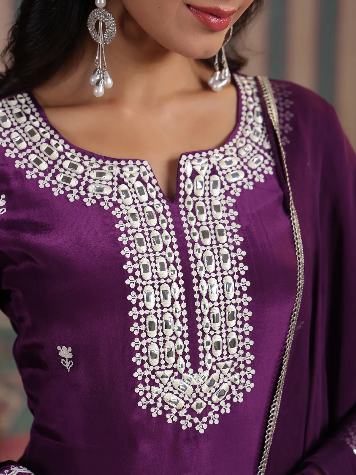 Latest purple silk kurti set