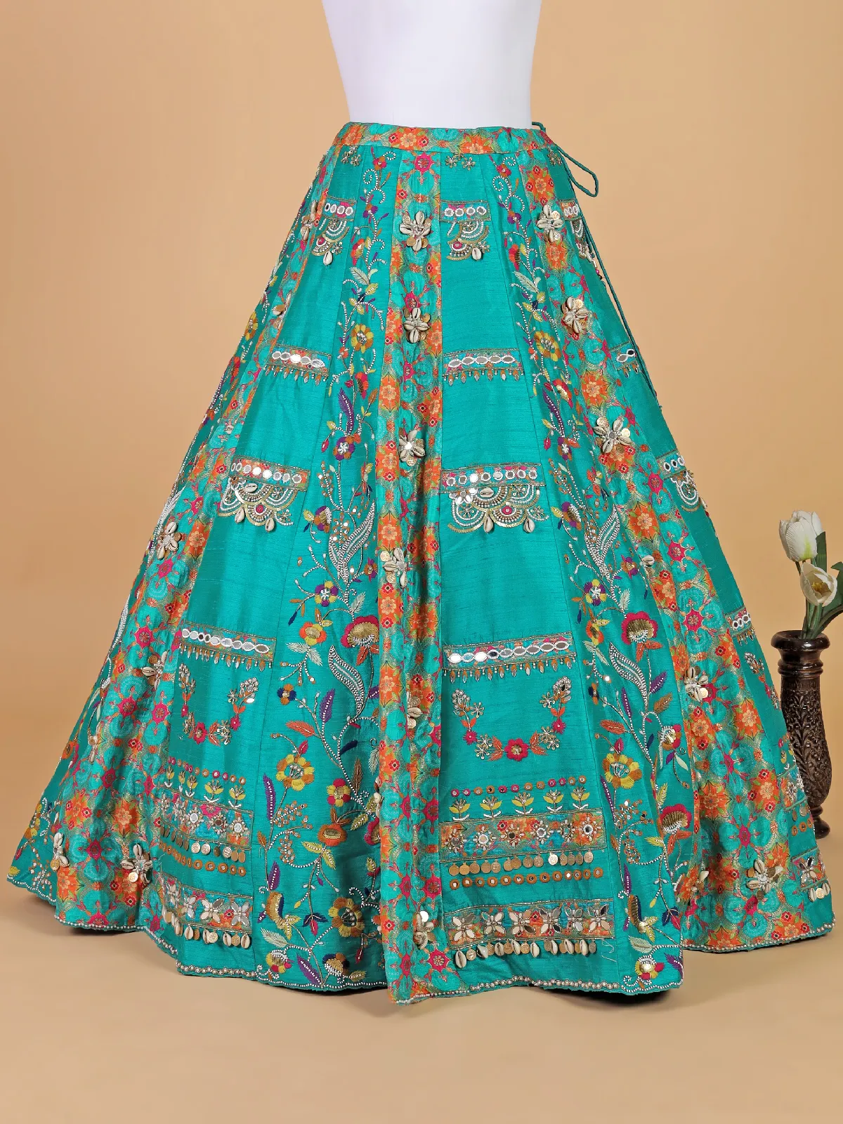 Latest rama blue lehenga choli in raw silk