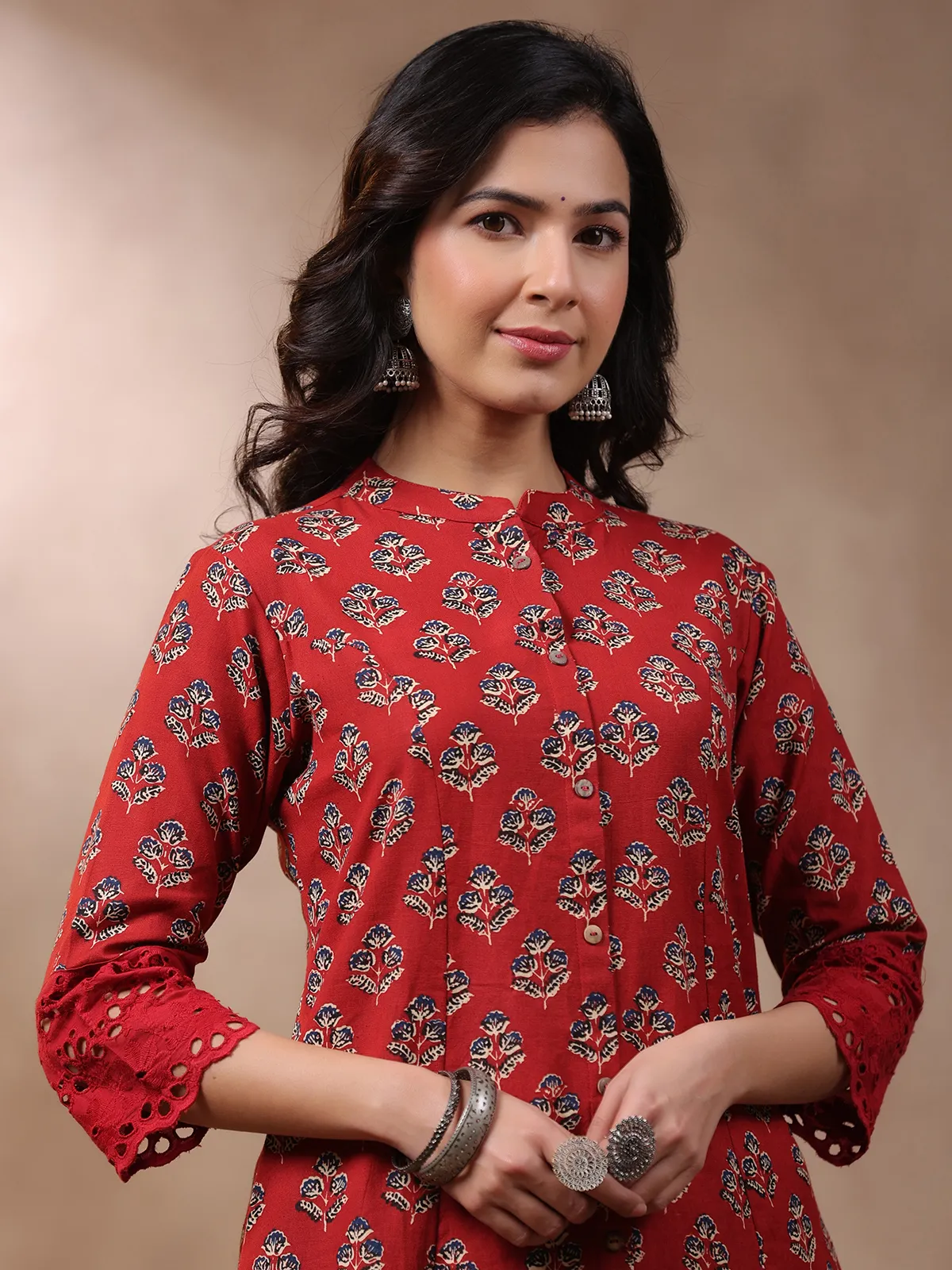 Latest red cotton printed kurti