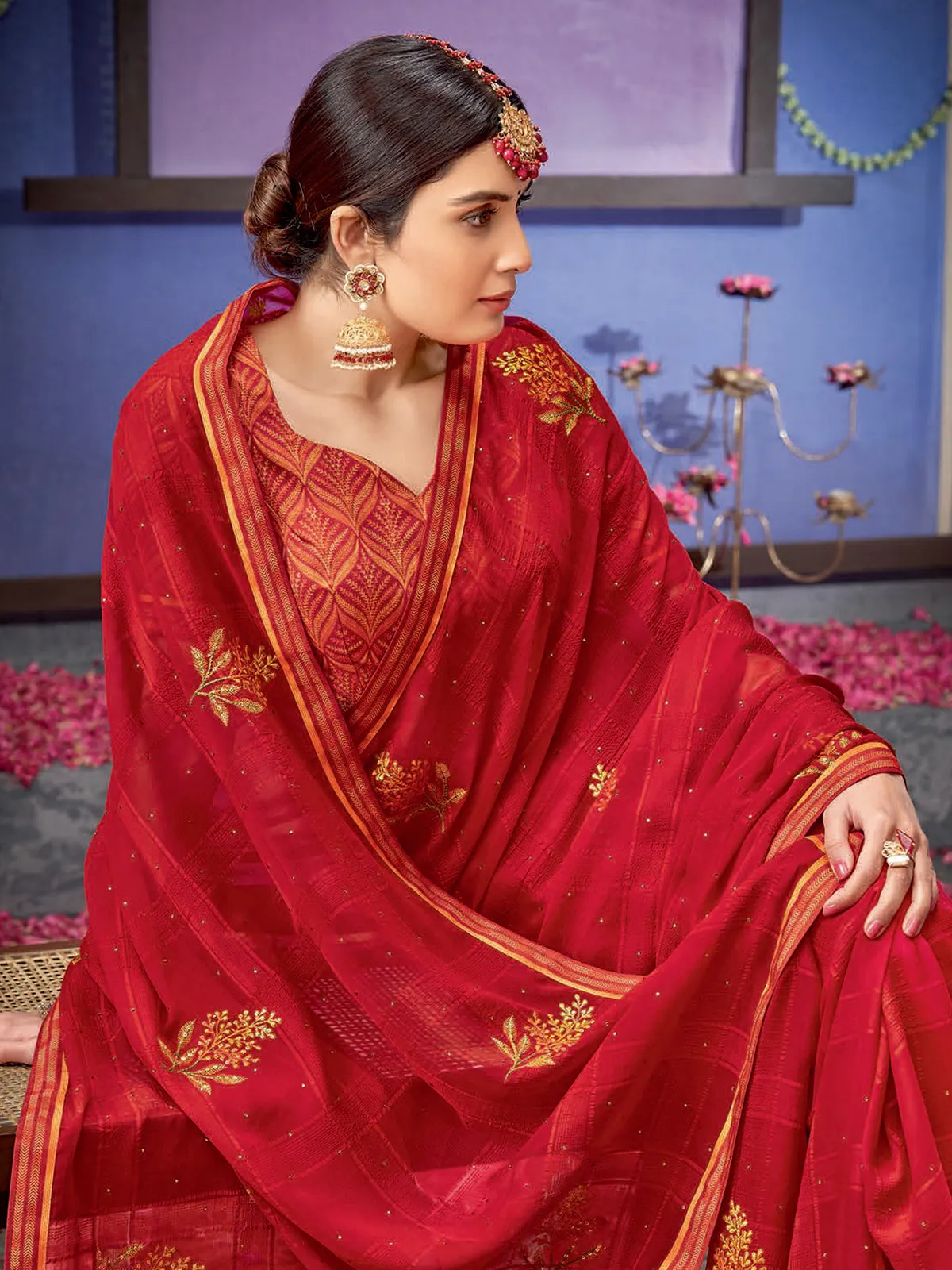 Latest red georgette saree