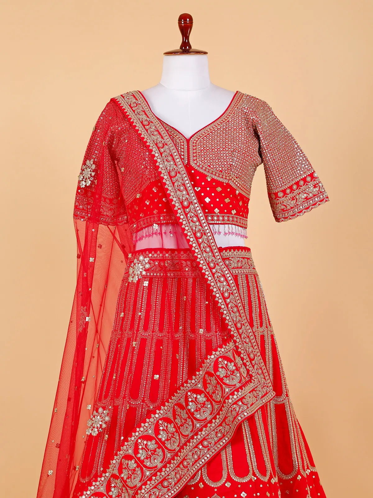 Latest red raw silk bridal lehenga choli