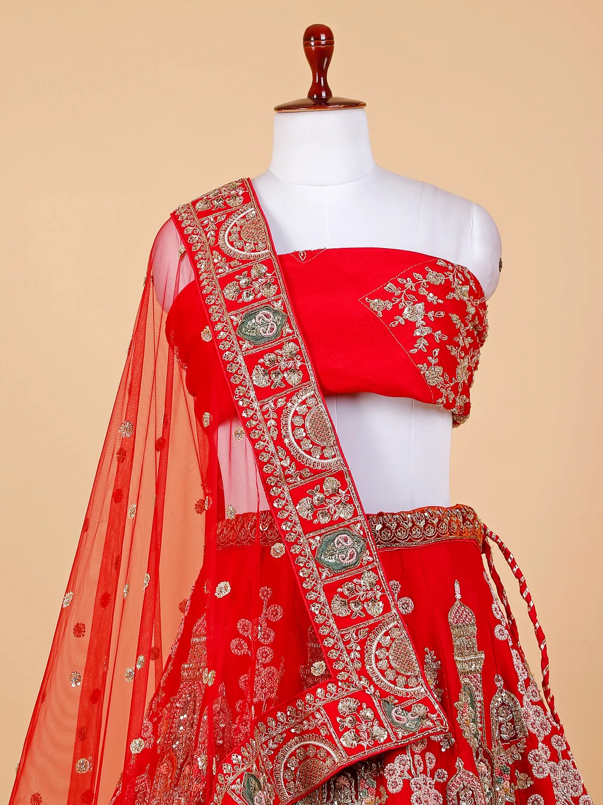 Latest red raw silk unstitched lehenga choli