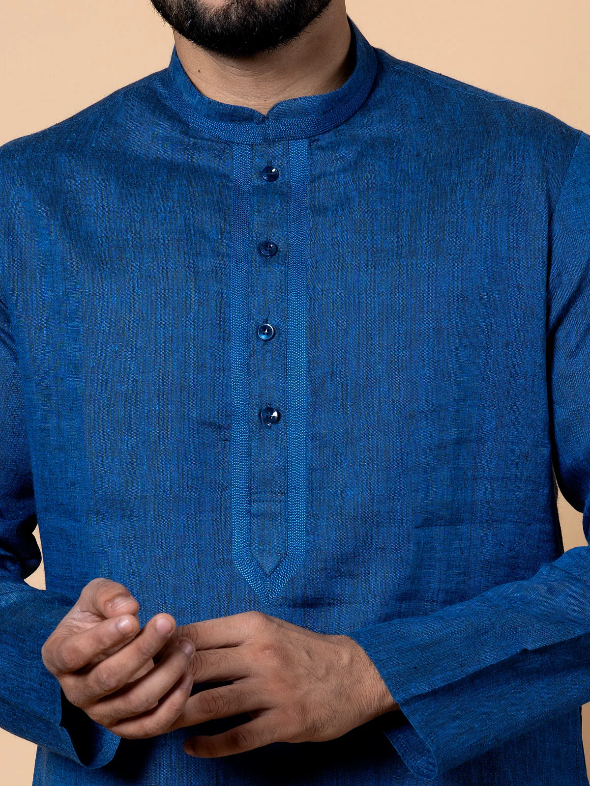 Latest royal blue plain linen kurta suit