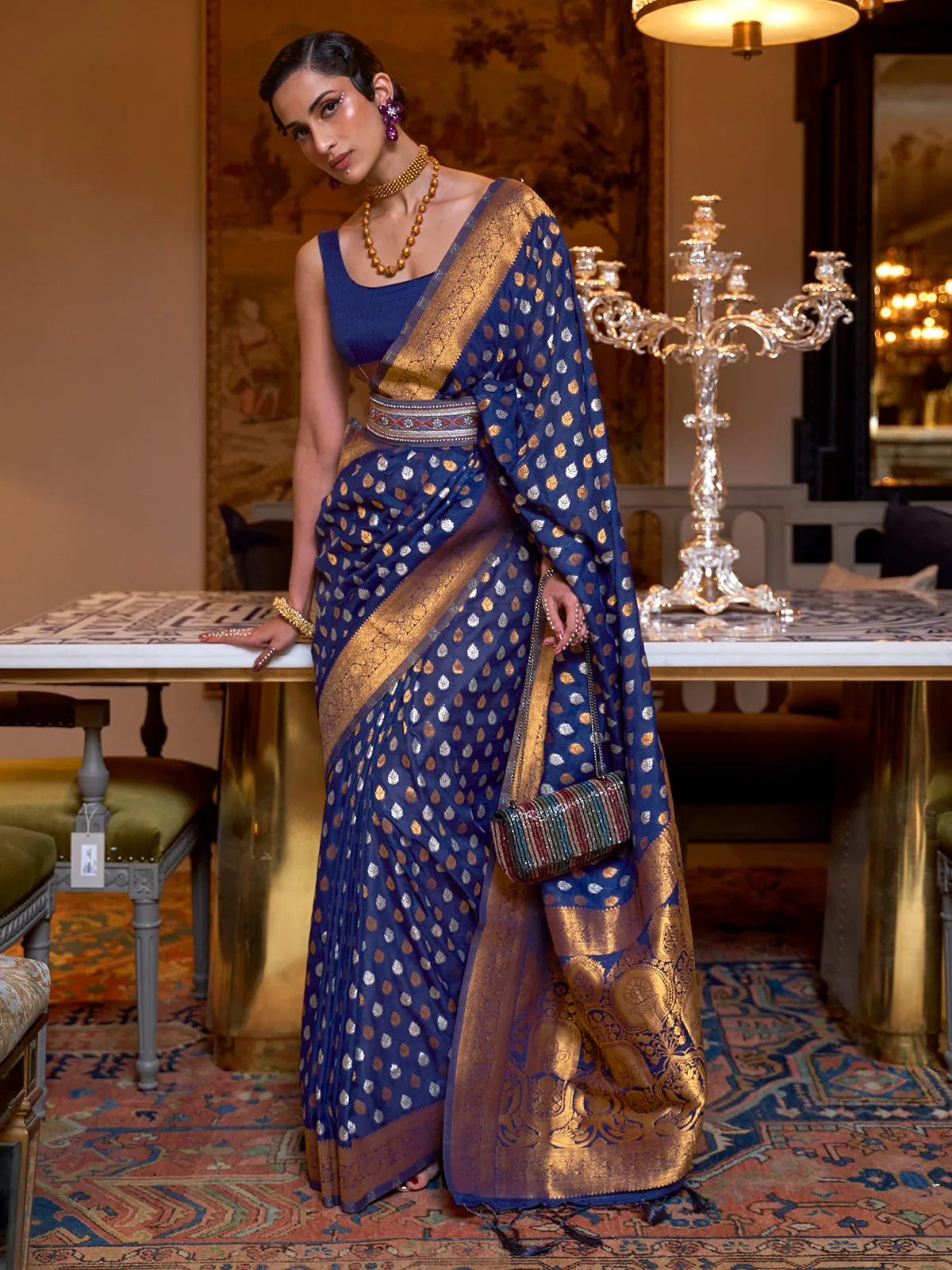 Latest royal blue silk saree