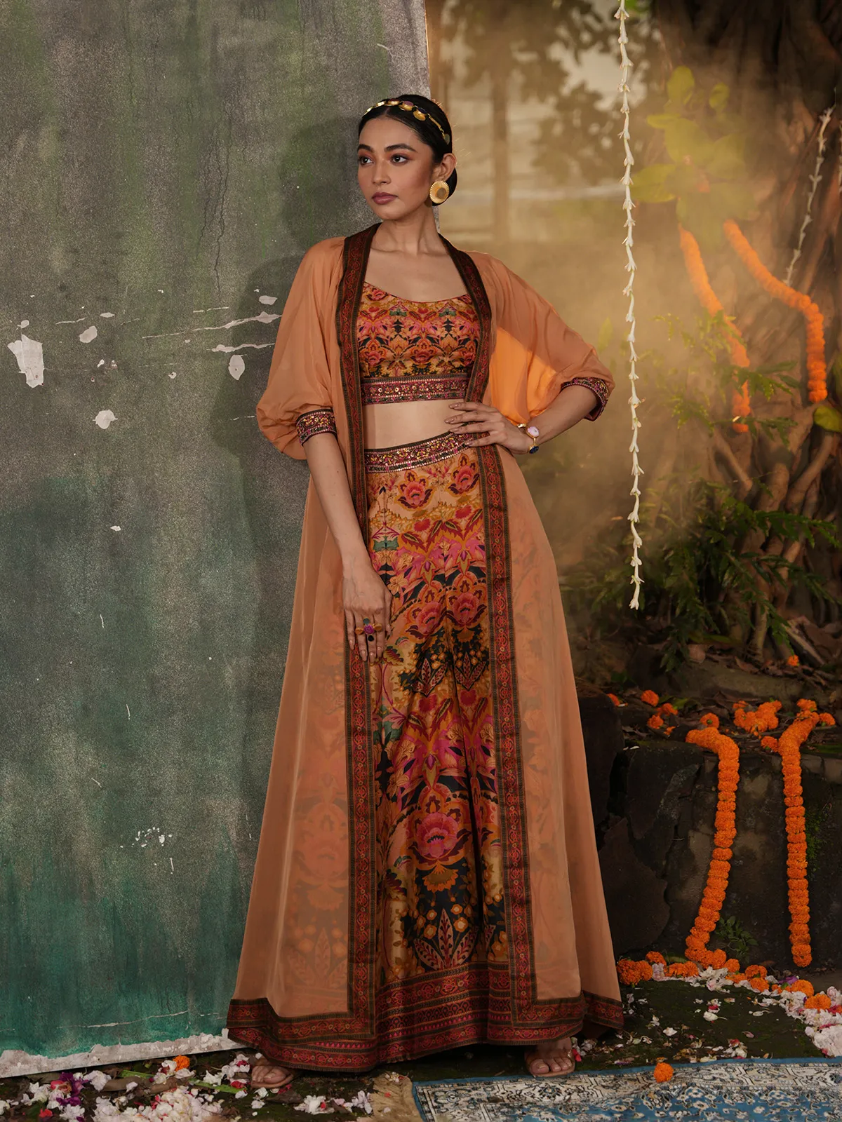 Latest rust orange printed palazzo suit