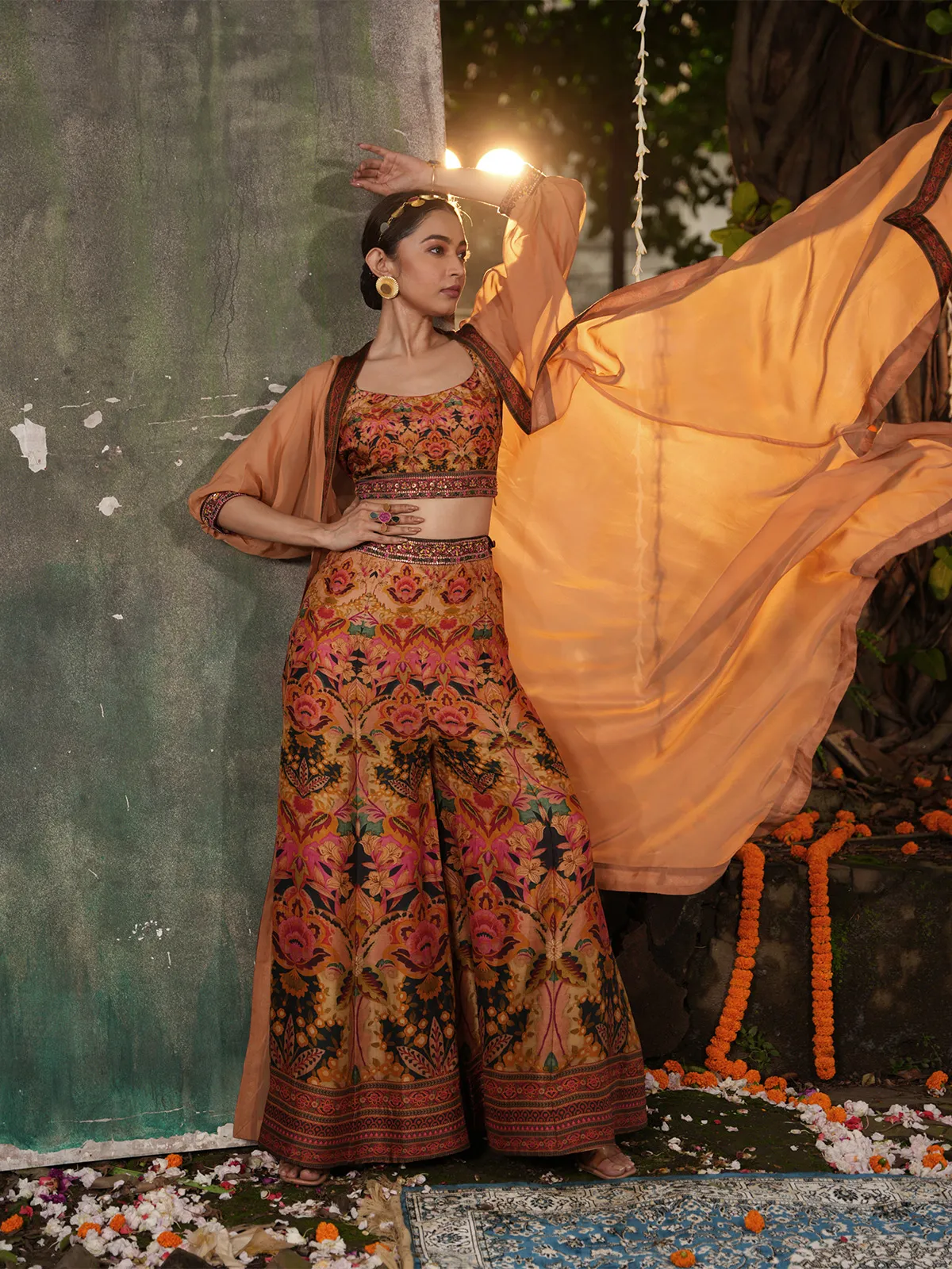 Latest rust orange printed palazzo suit