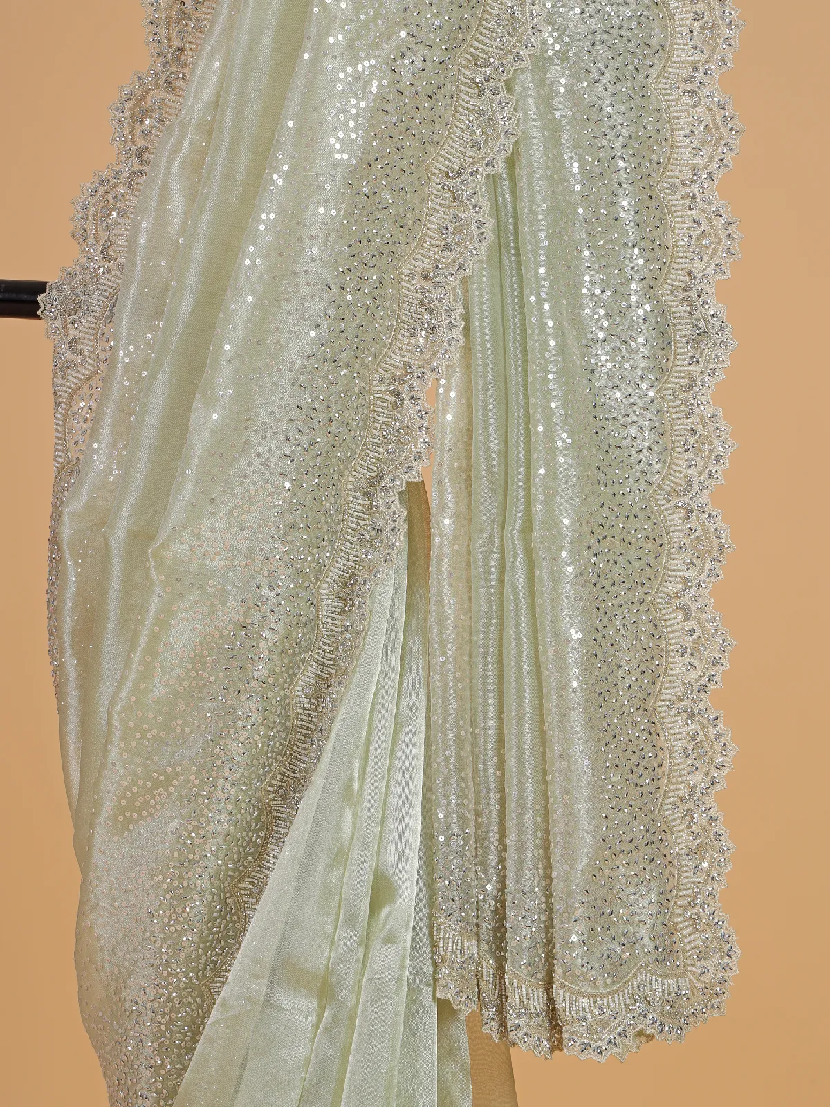 Latest sage green organza saree