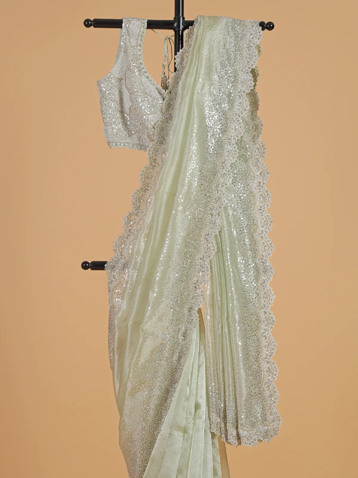 Latest sage green organza saree