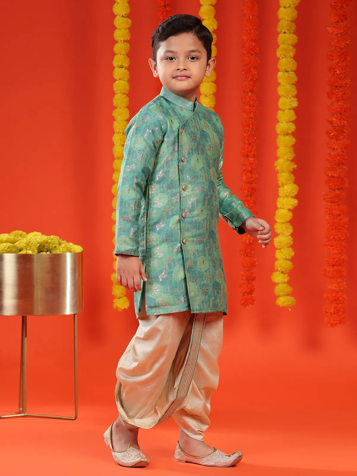 Latest sea green jacquard kurta suit