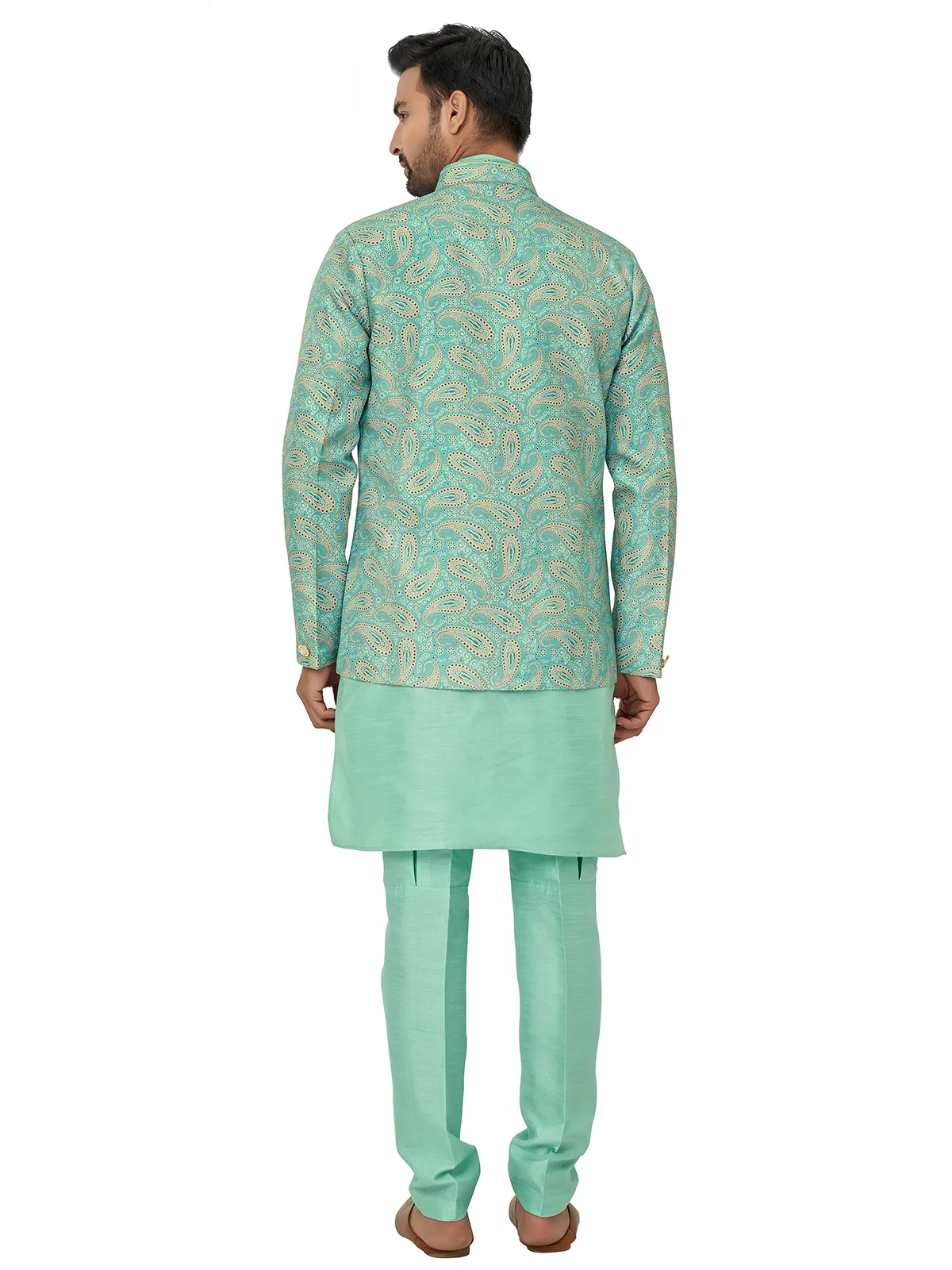 Latest sea green silk indowestern