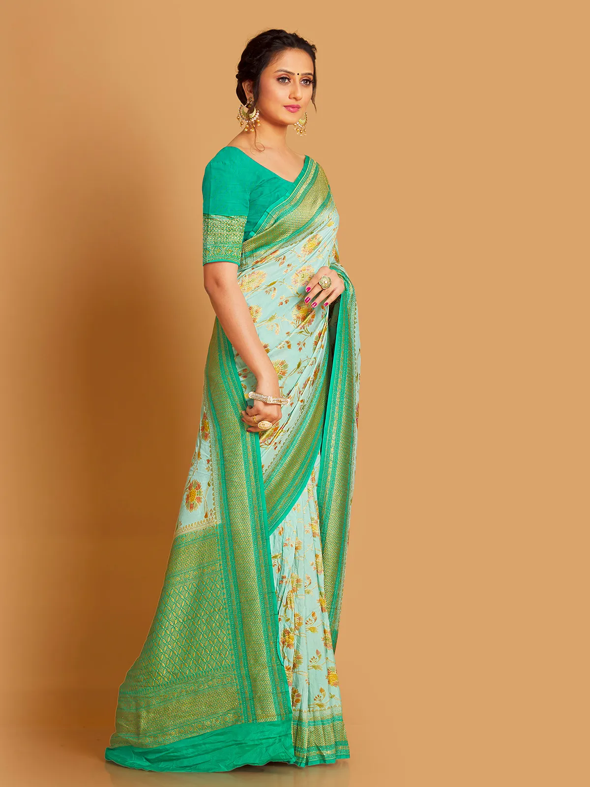 Latest sea green silk saree for wedding