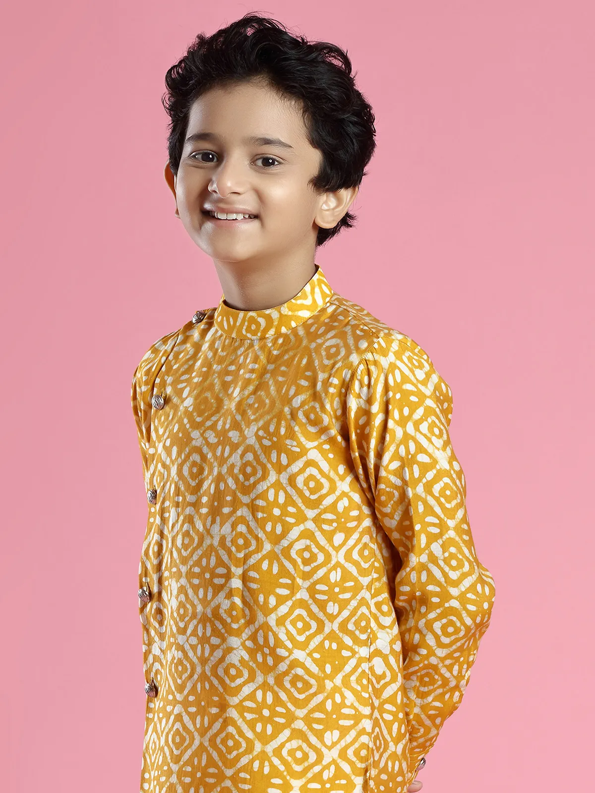 Latest silk kurta suit for boys in mustard yellow