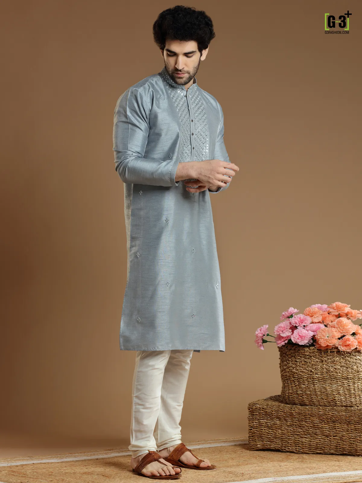 Latest silk kurta suit in grey color