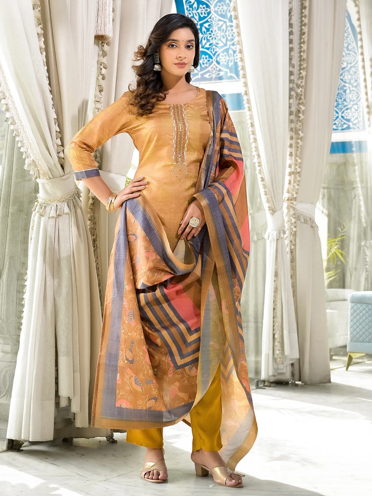 Latest silk mustard yellow kurti set