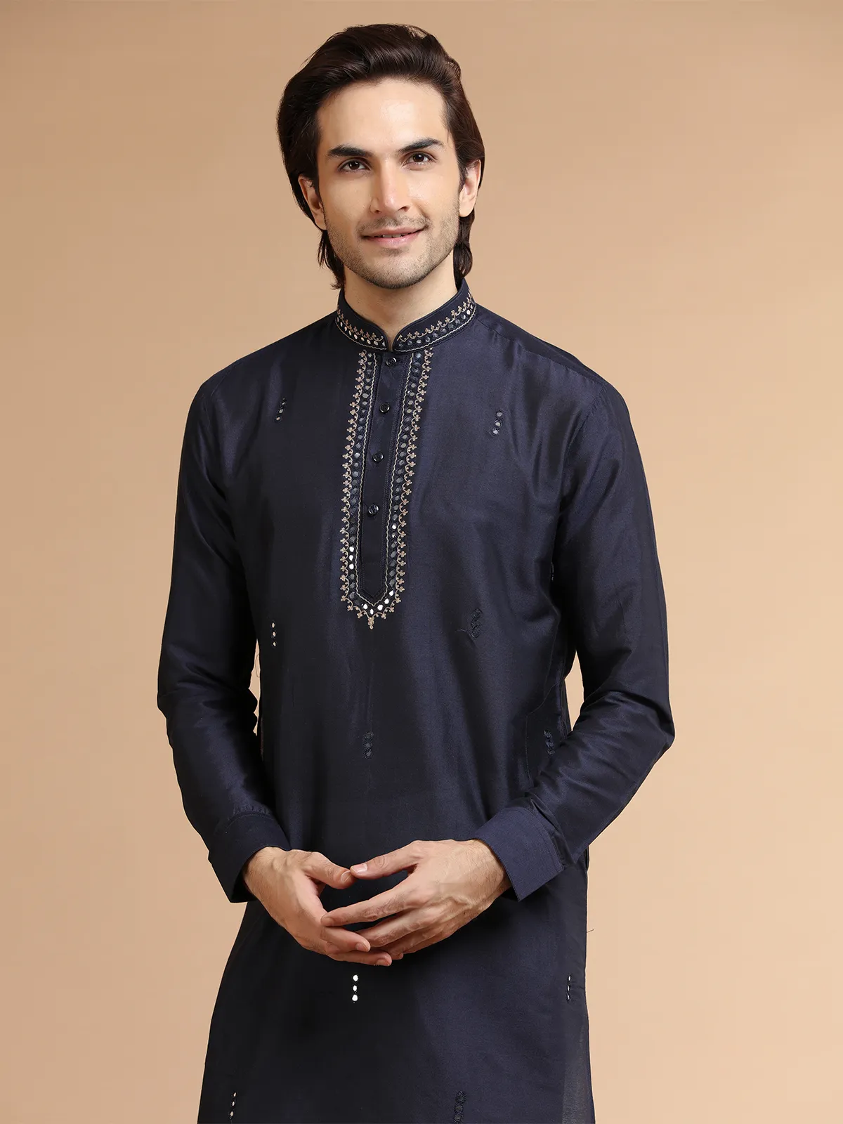 Latest silk navy kurta suit