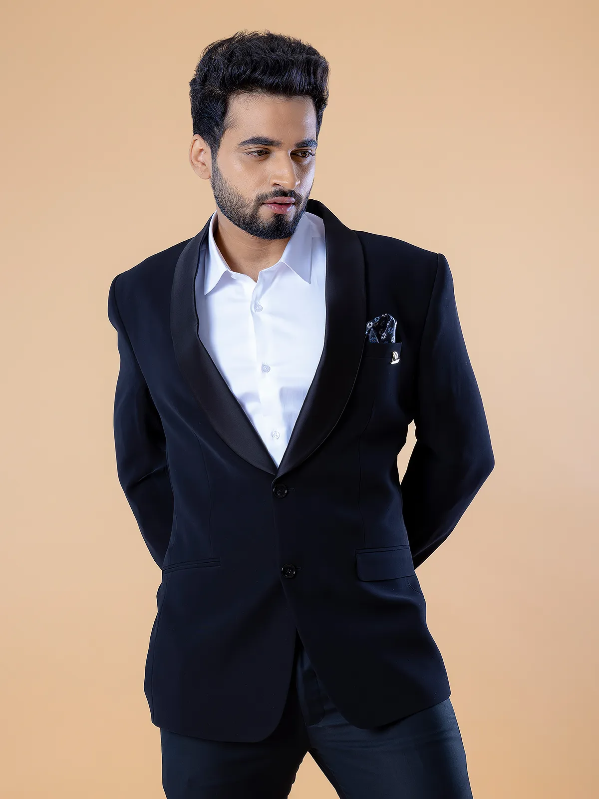 Latest solid terry rayon blazer in navy