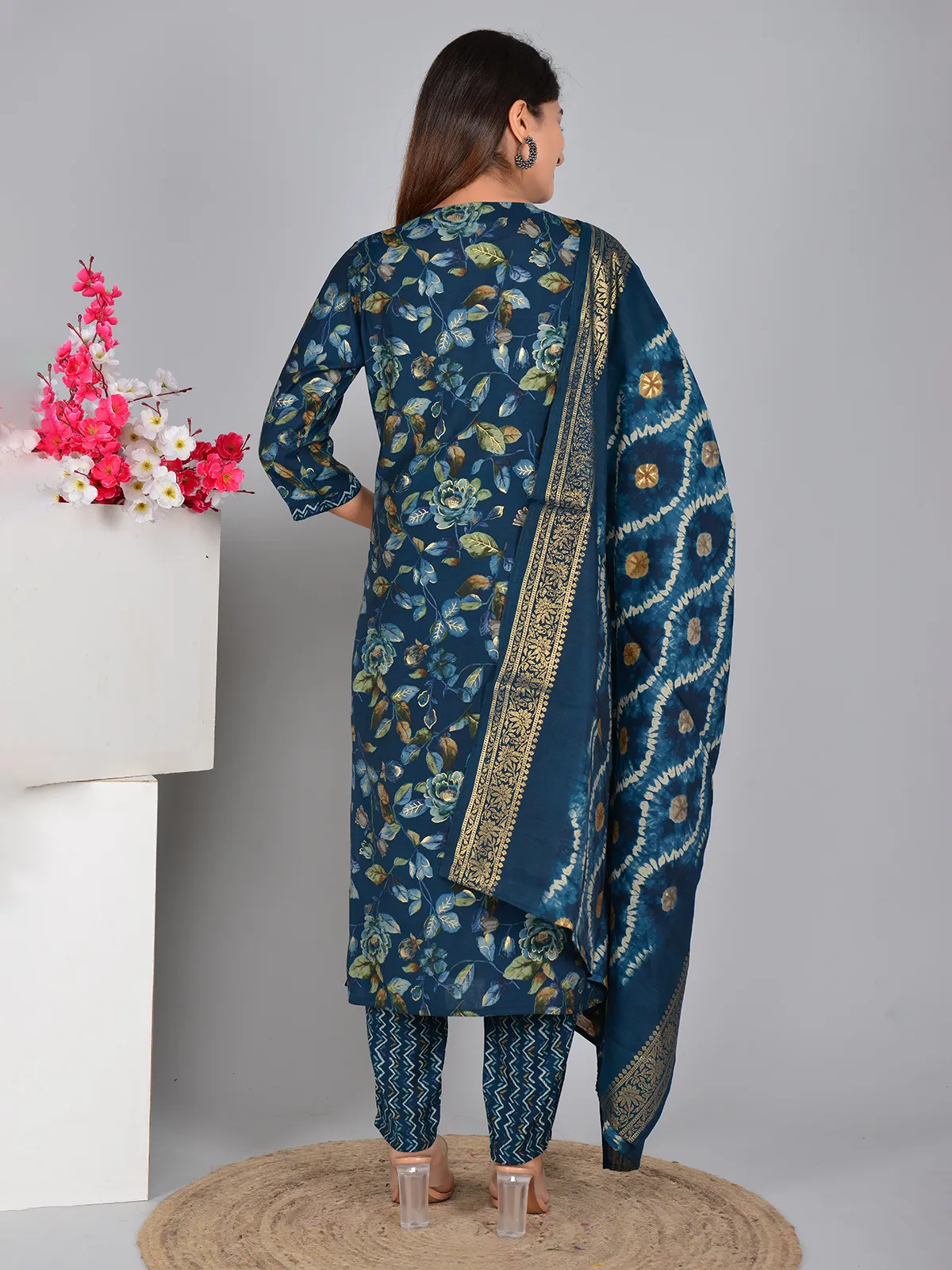 Latest teal blue printed kurti set