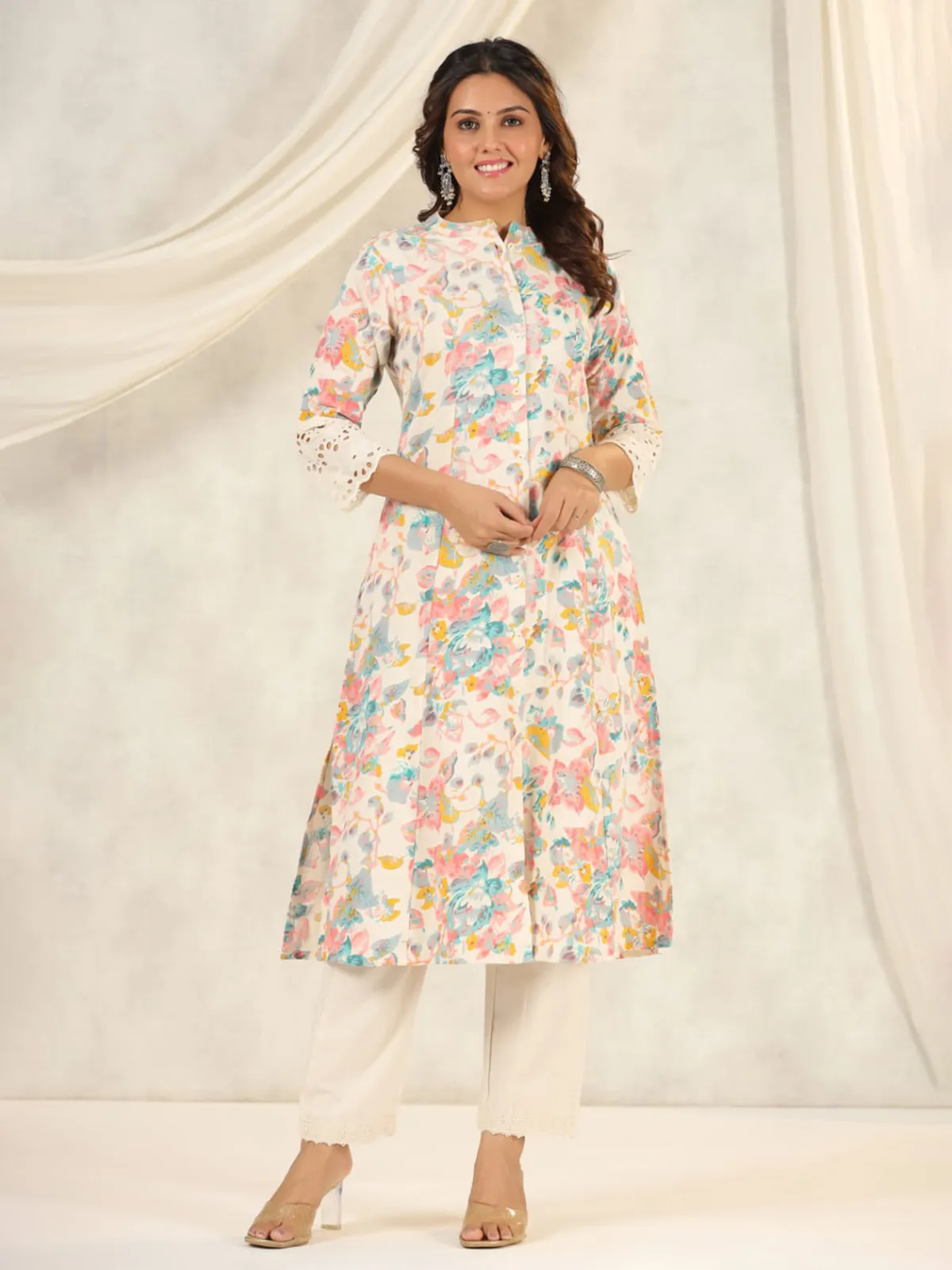 Latest white cotton printed kurti