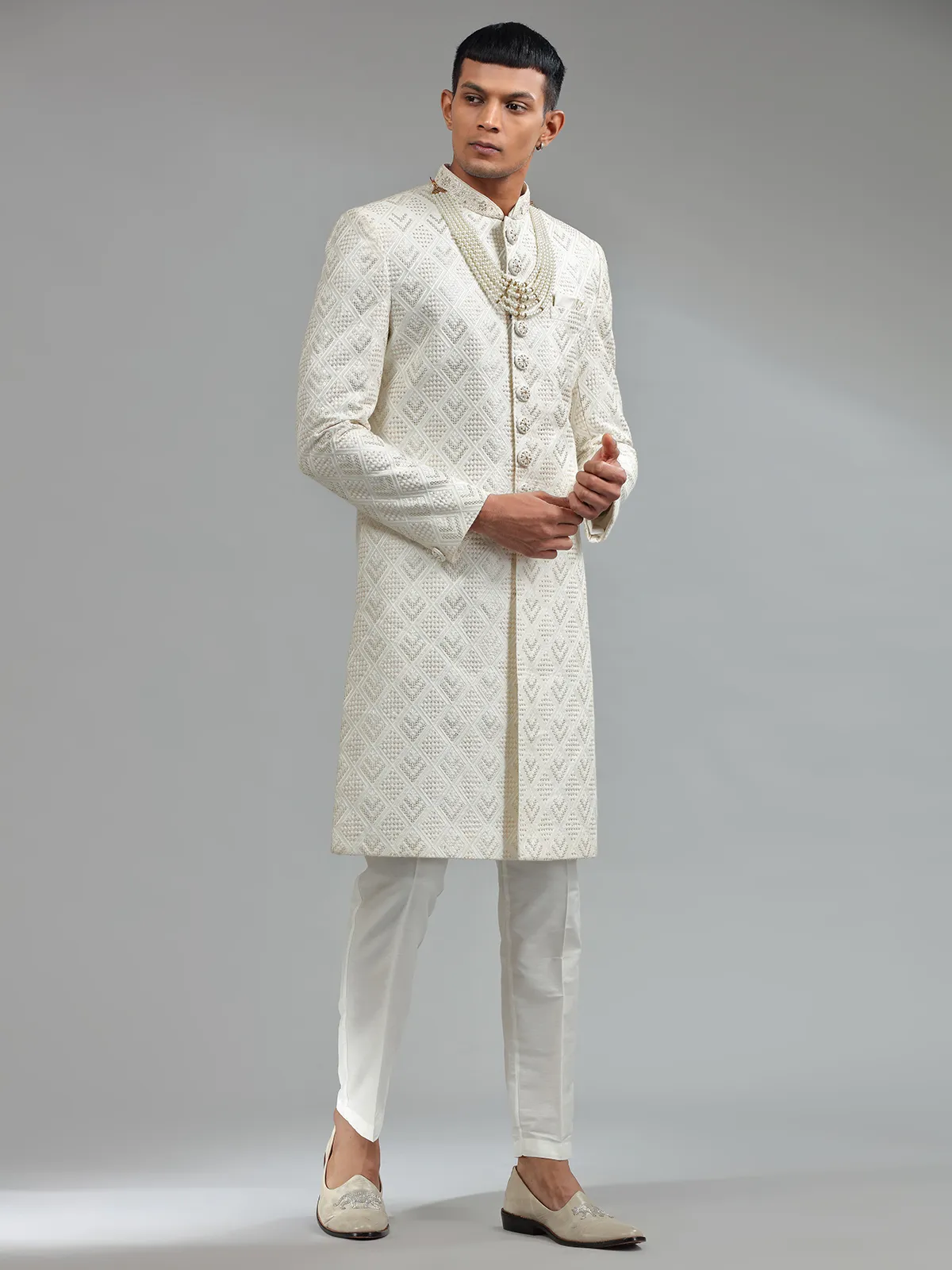 Latest white silk sherwani for groom
