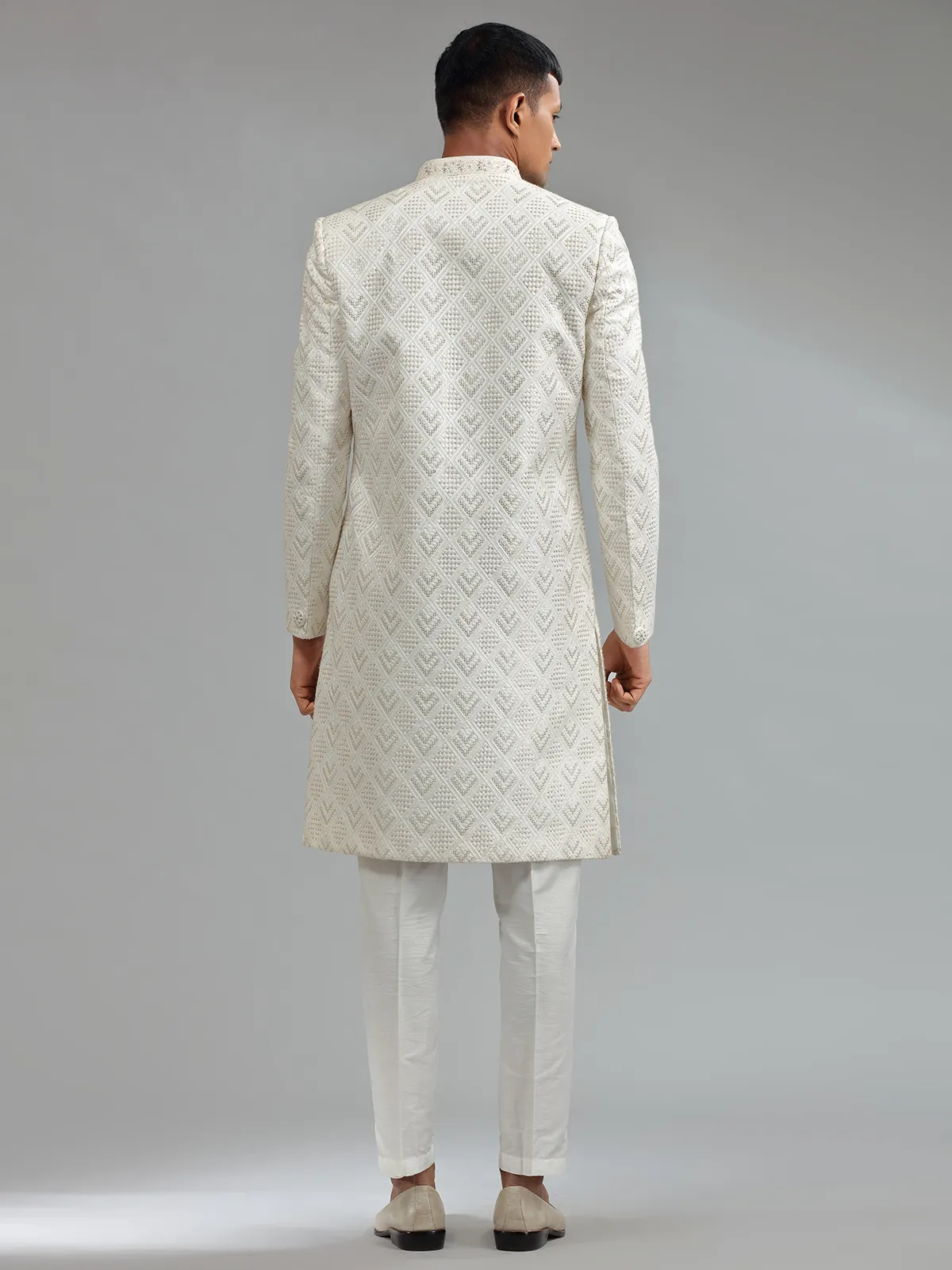 Latest white silk sherwani for groom